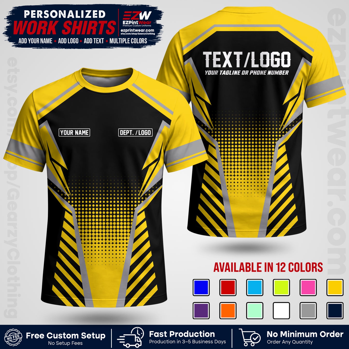 Custom All Over Print Work Uniform Shirt with Name, Logo & Text | Custom Hawaiian Shirt | Company Shirt | Employee Uniform UNF13