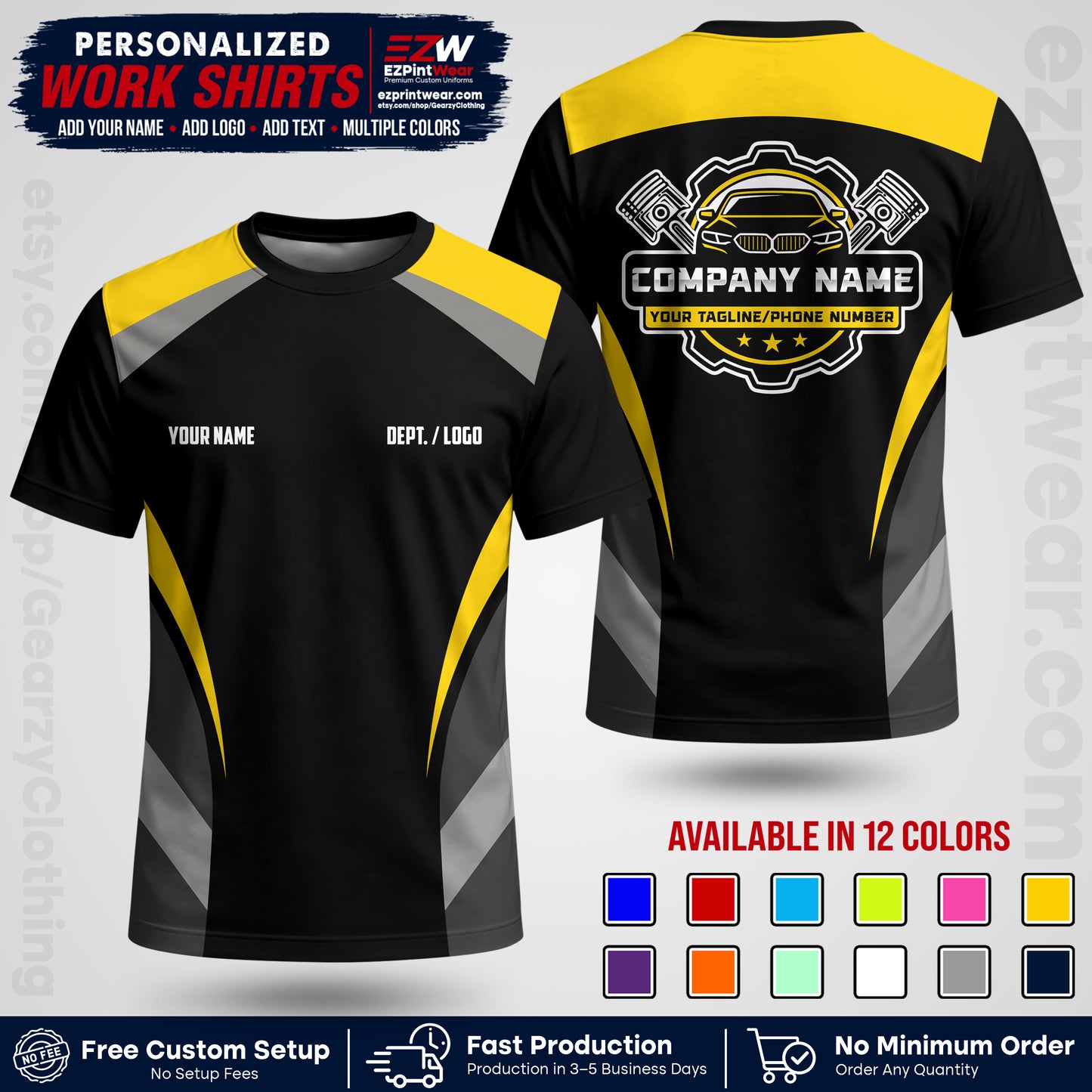 Custom Mechanic Work Shirt with Name, Logo & Text | Auto Shop Uniform | Workwear MCN 05