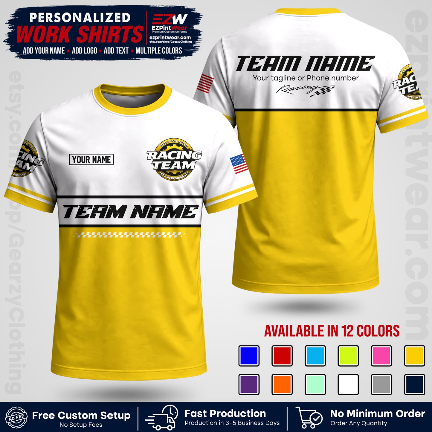 Custom Racing Shirt with Name, Logo & Text | Race Team Uniform | Crew Apparel RC12