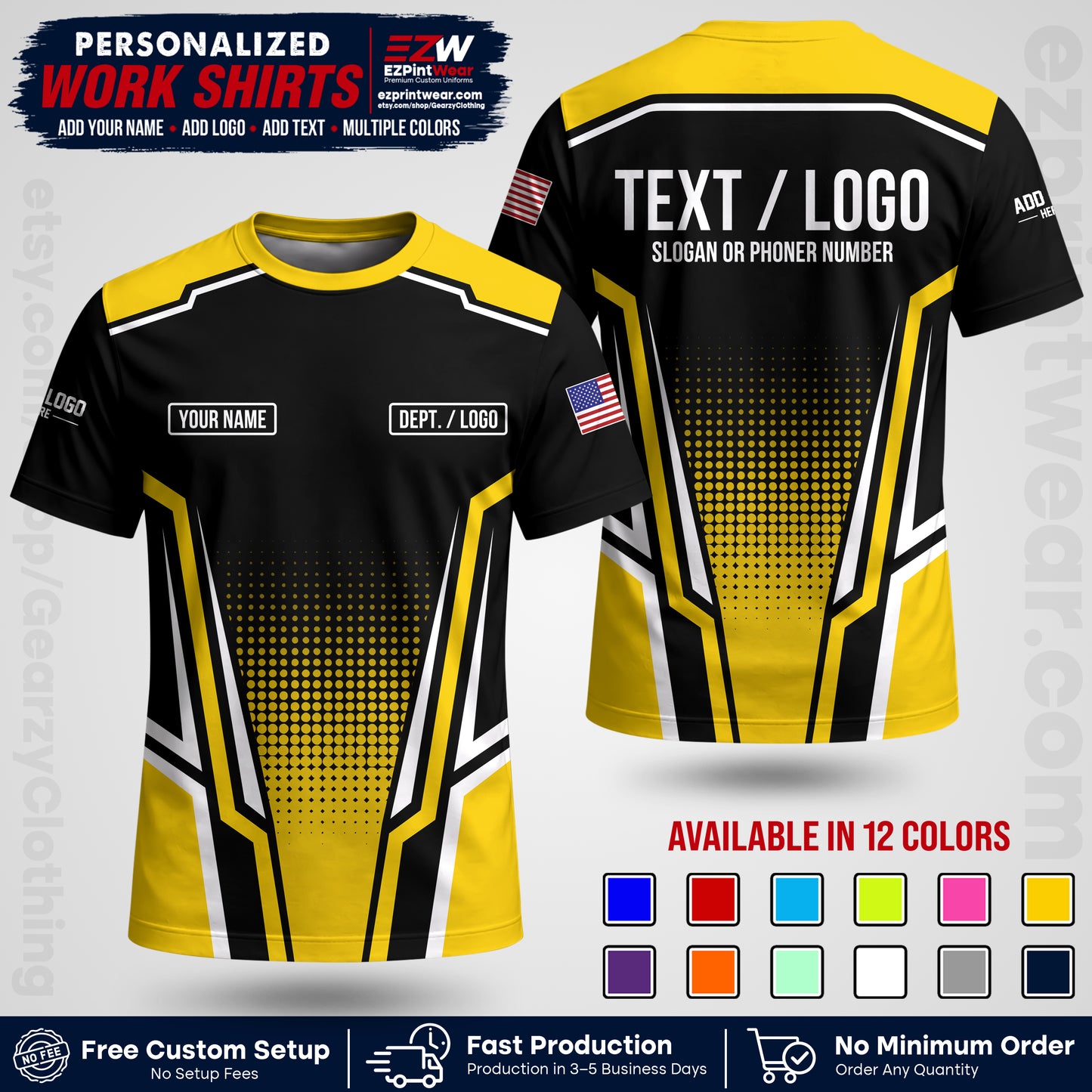 Custom All Over Print Work Uniform Shirt with Name, Logo & Text | Custom Hawaiian Shirt | Company Shirt | Employee Uniform UNF17