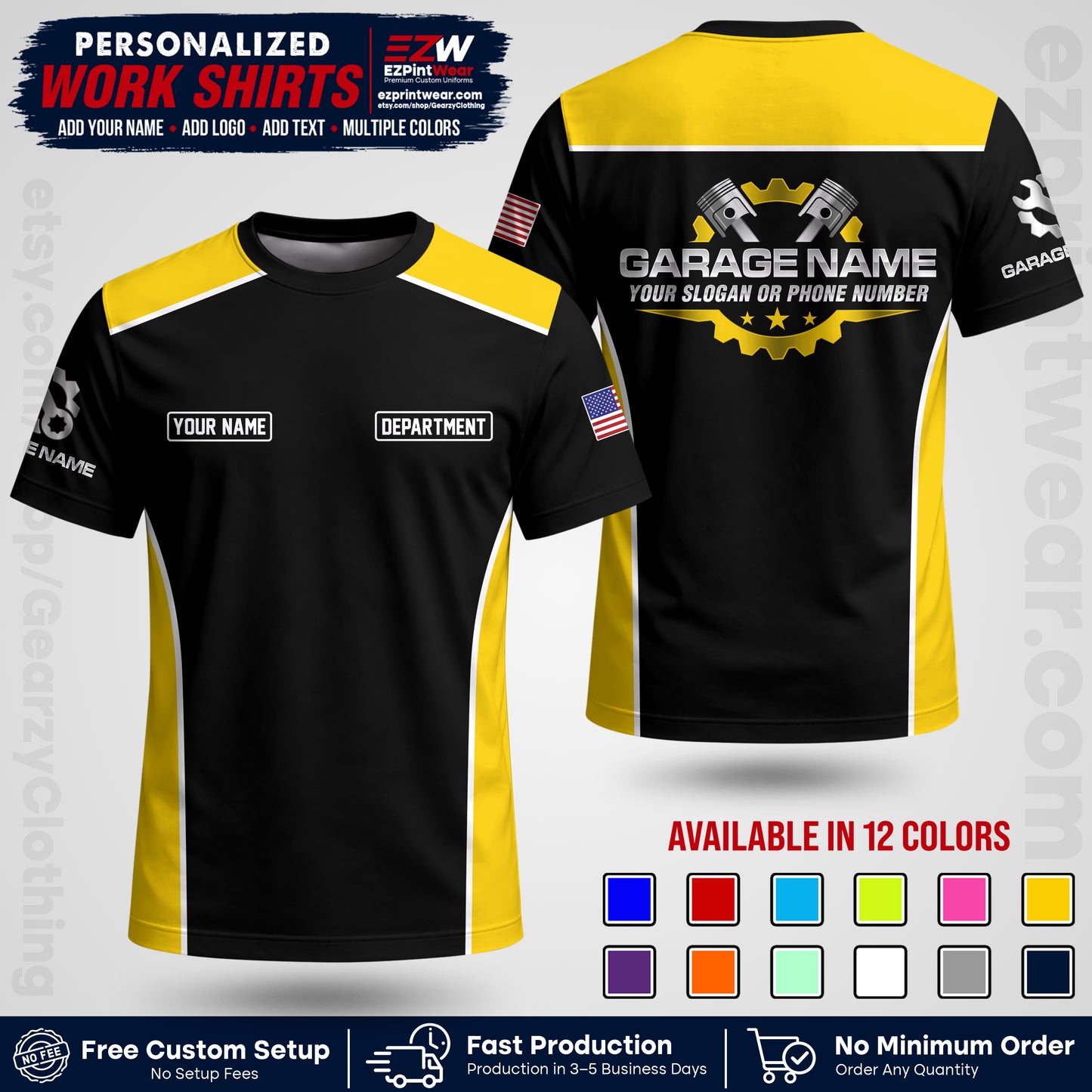 Custom Mechanic Work Shirt with Name, Logo & Text | Auto Shop Uniform | Workwear MCN 07