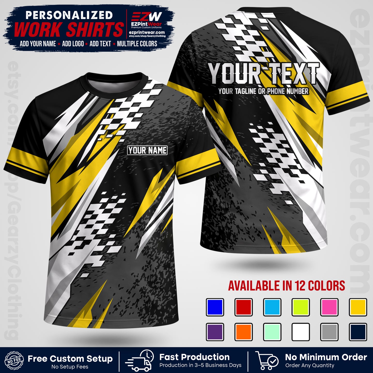 Custom Racing Shirt with Name, Logo & Text | Race Team Uniform | Crew Apparel RC03
