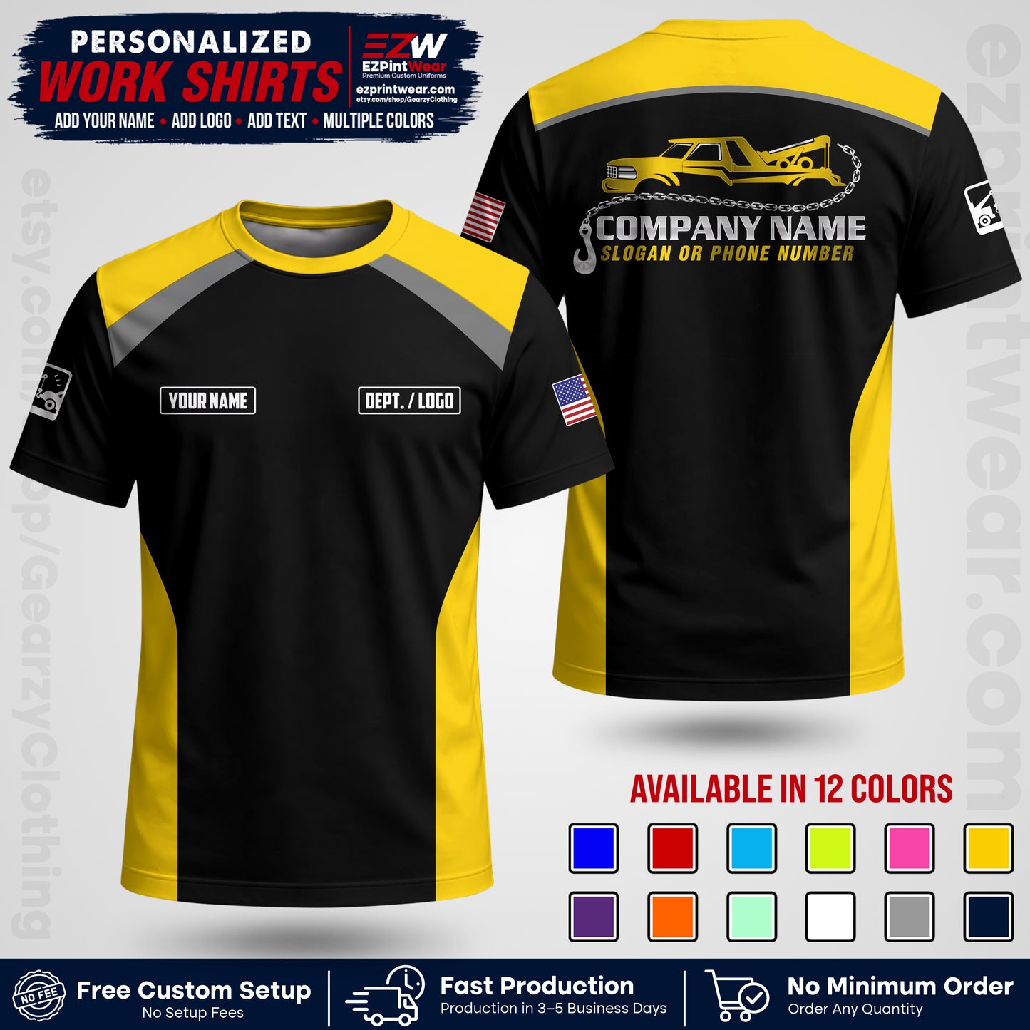 Custom Towing Shirt with Name, Logo & Text | Towing Company Uniform | Workwear TW01