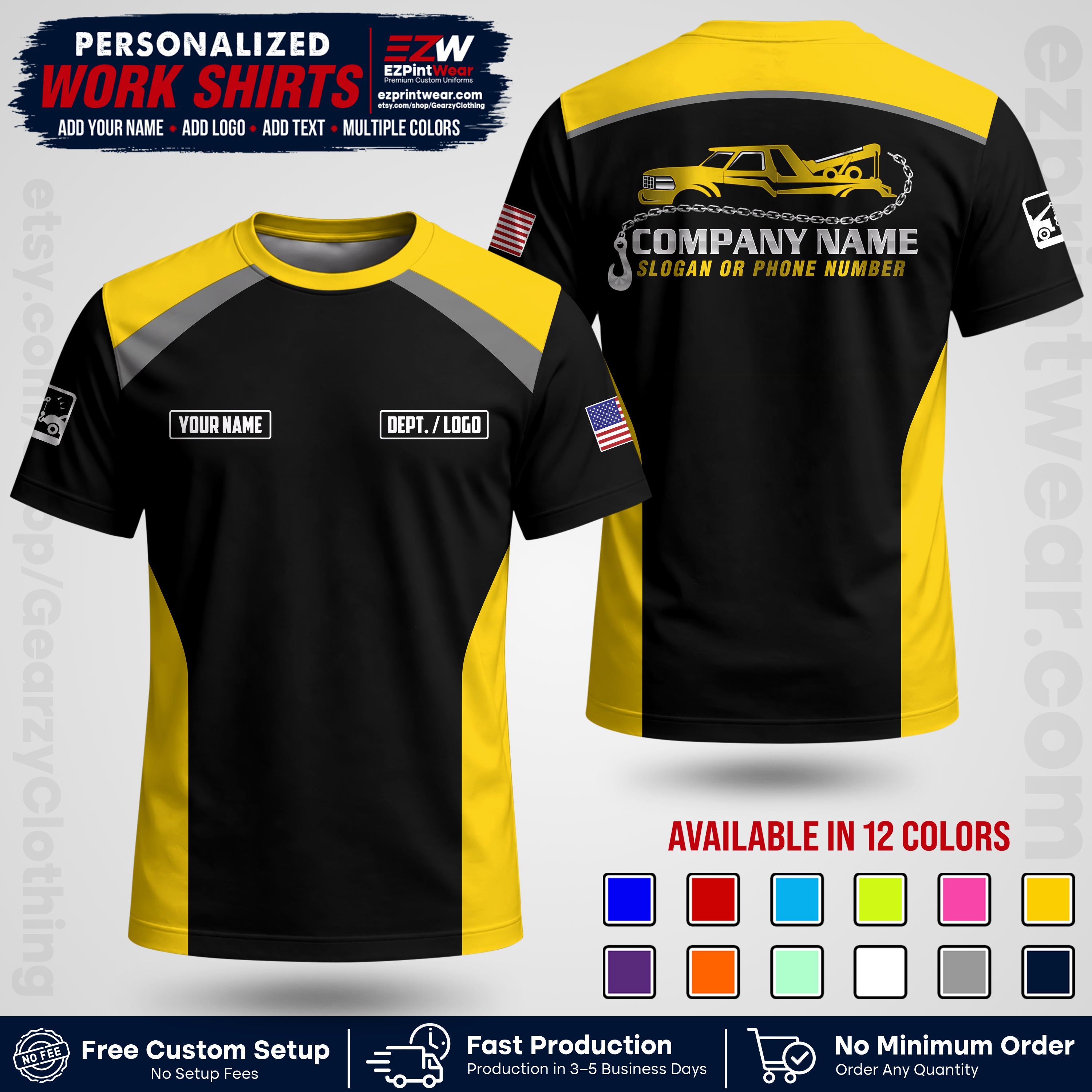Custom Towing Shirt with Name, Logo & Text | Towing Company Uniform | Workwear TW01