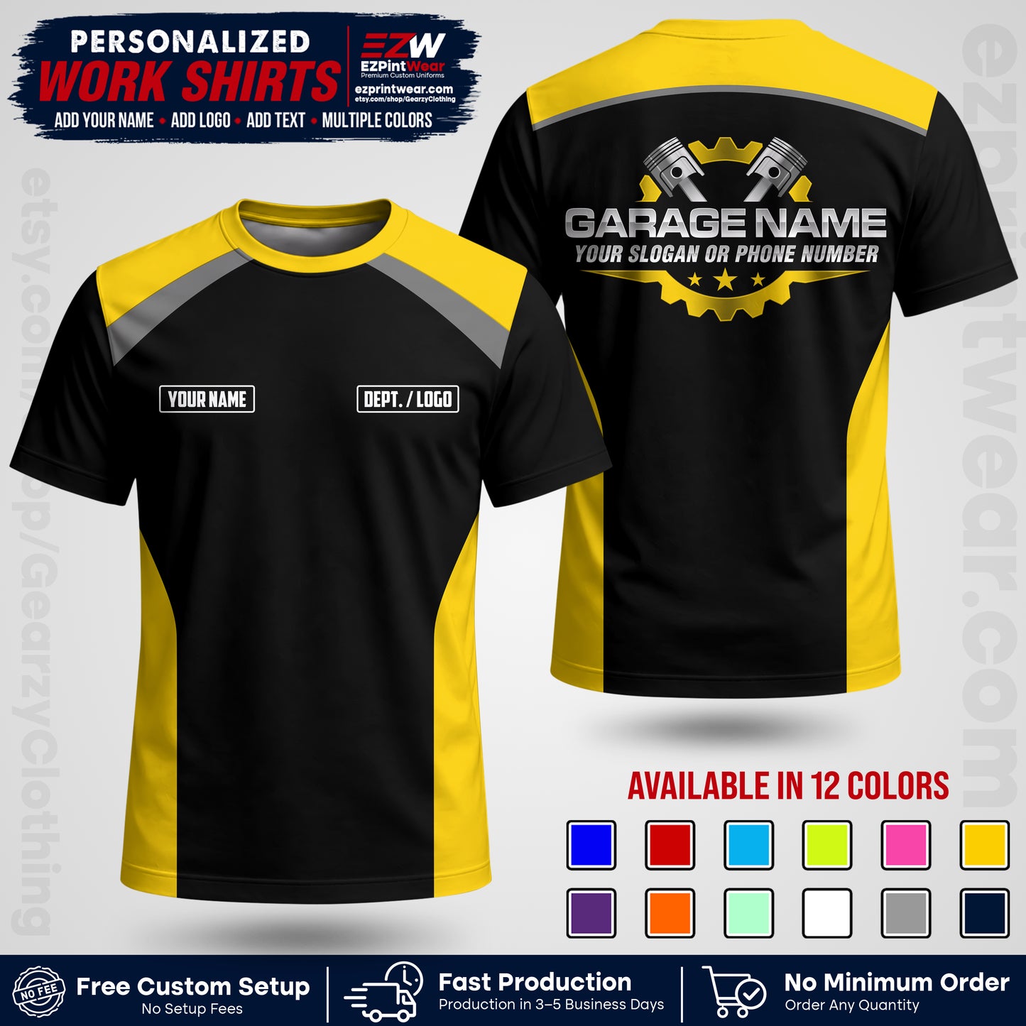 Custom Mechanic Work Shirt with Name, Logo & Text | Auto Shop Uniform | Workwear MCN 06