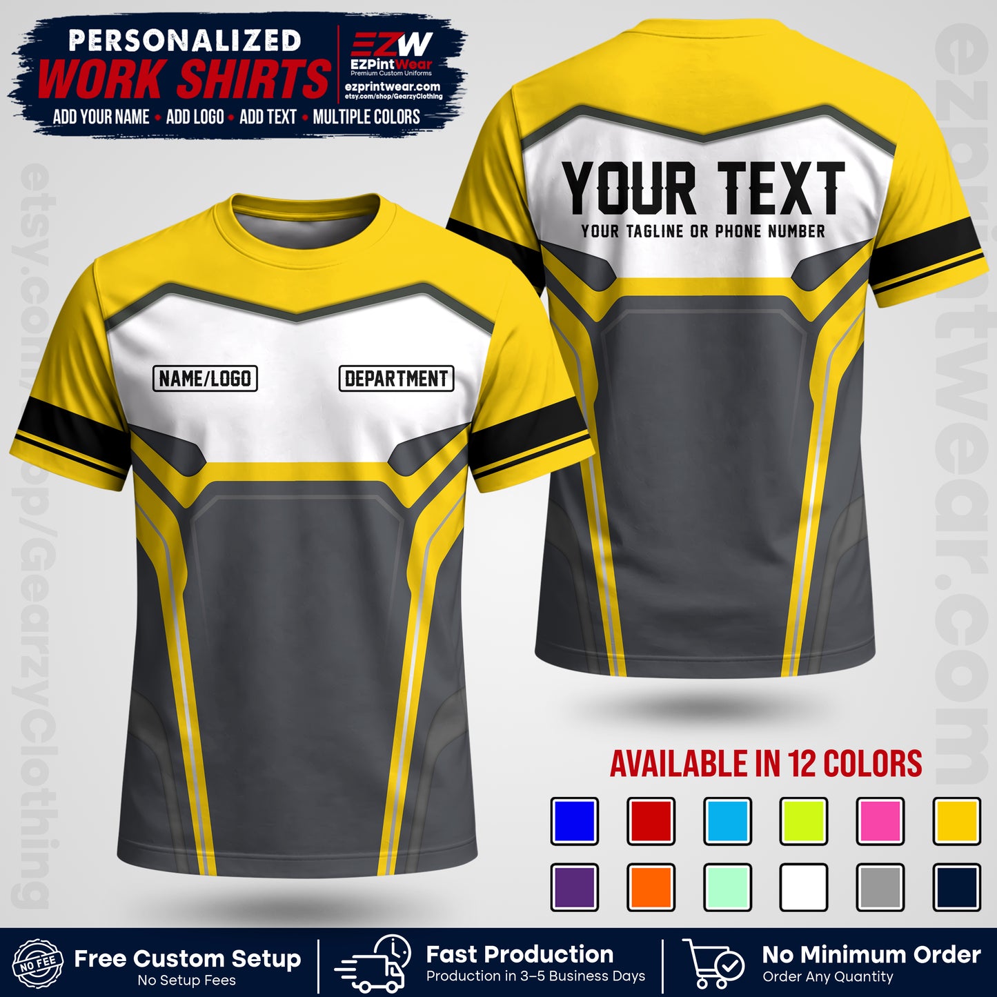 Custom All Over Print Work Uniform Shirt with Name, Logo & Text | Custom Hawaiian Shirt | Company Shirt | Employee Uniform UNF05