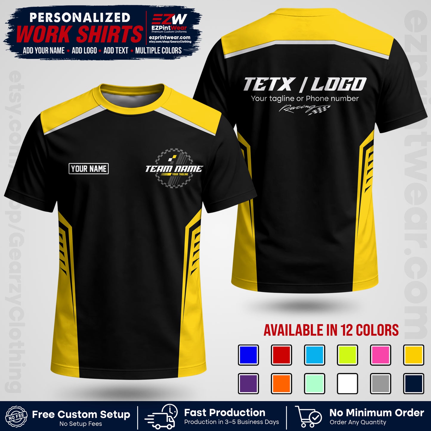 Custom Racing Shirt with Name, Logo & Text | Race Team Uniform | Crew Apparel RC07