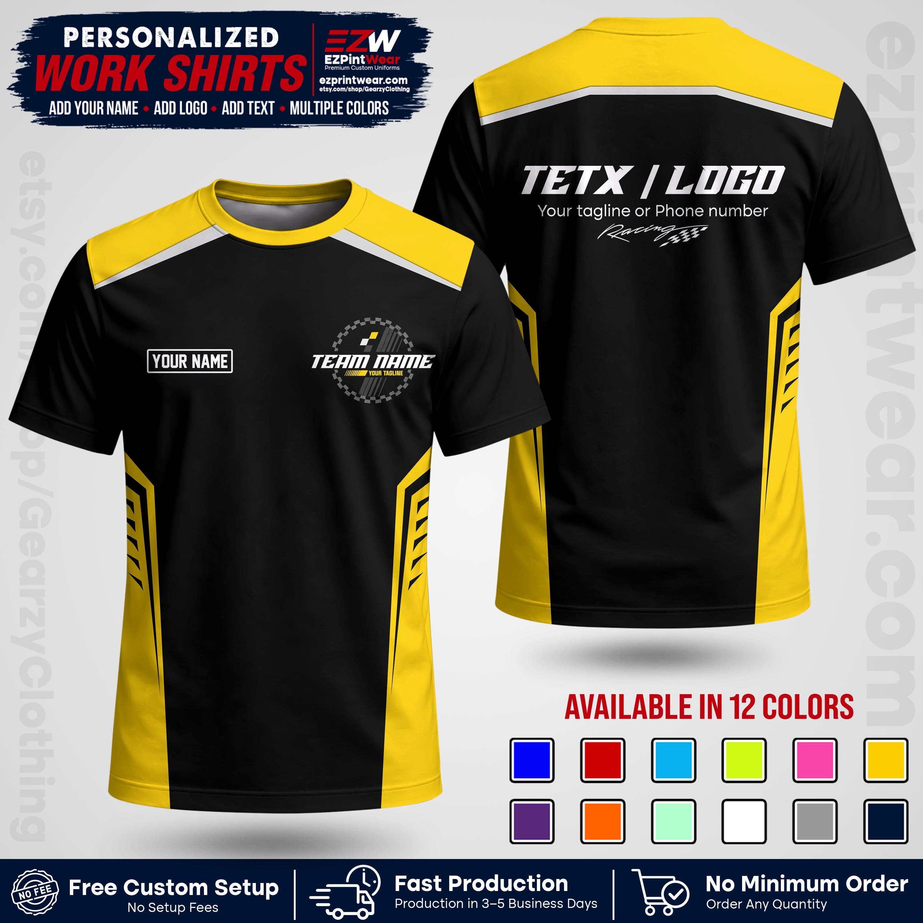 Custom Racing Shirt with Name, Logo & Text | Race Team Uniform | Crew Apparel RC07