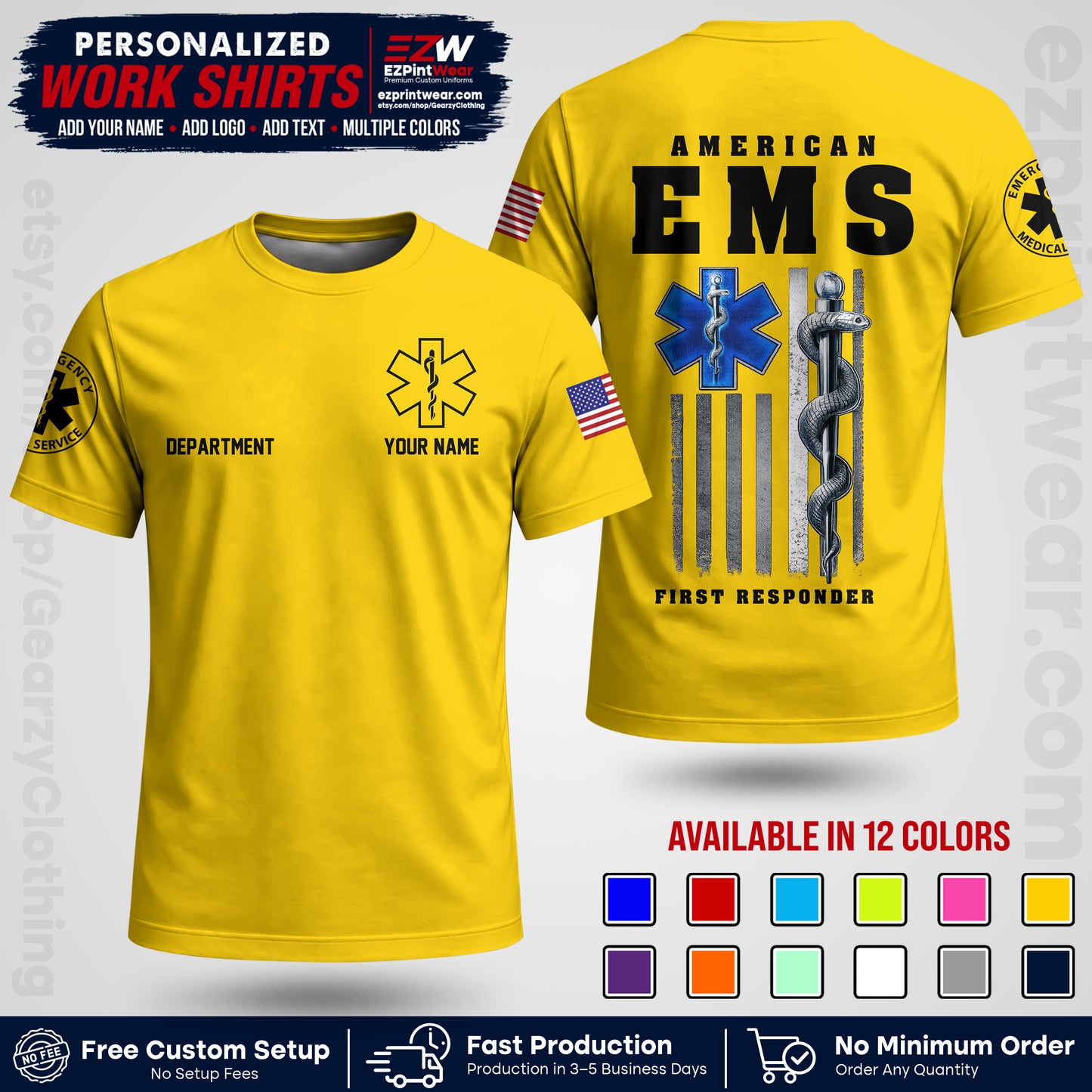 Custom EMS Shirt with Name, Logo & Text | EMS Team Uniform | First Responder Workwear EMSU03