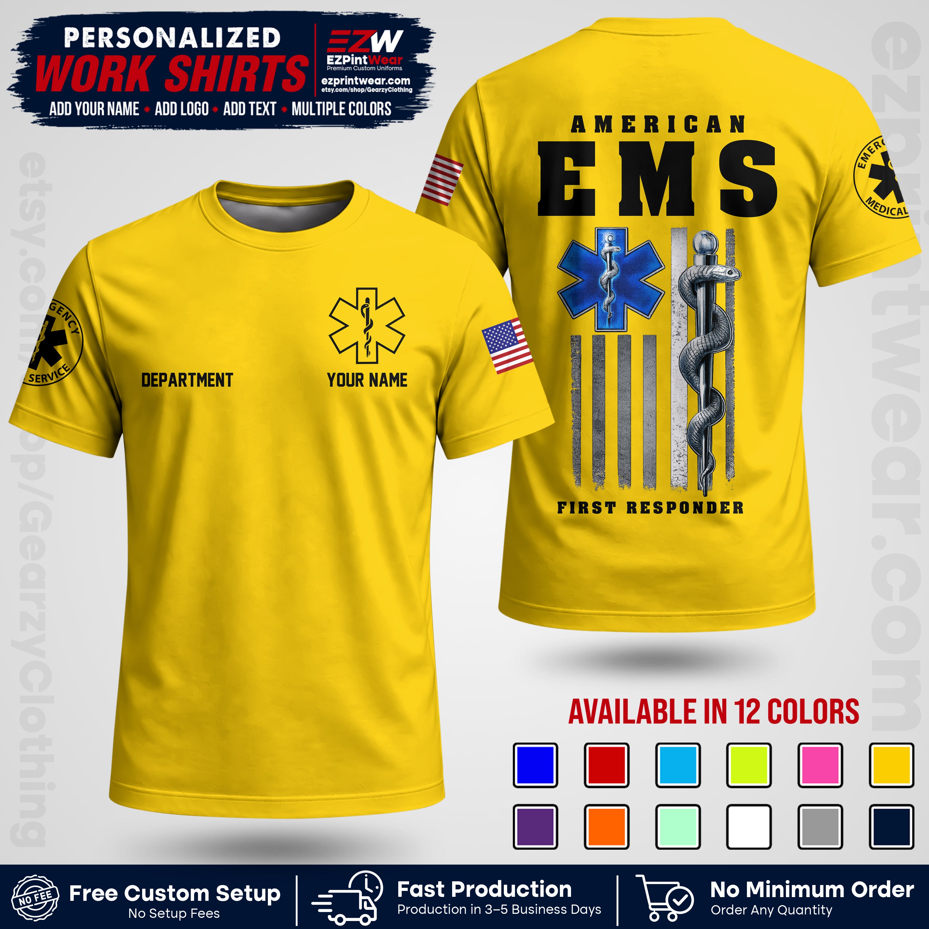Custom EMS Shirt with Name, Logo & Text | EMS Team Uniform | First Responder Workwear EMSU03