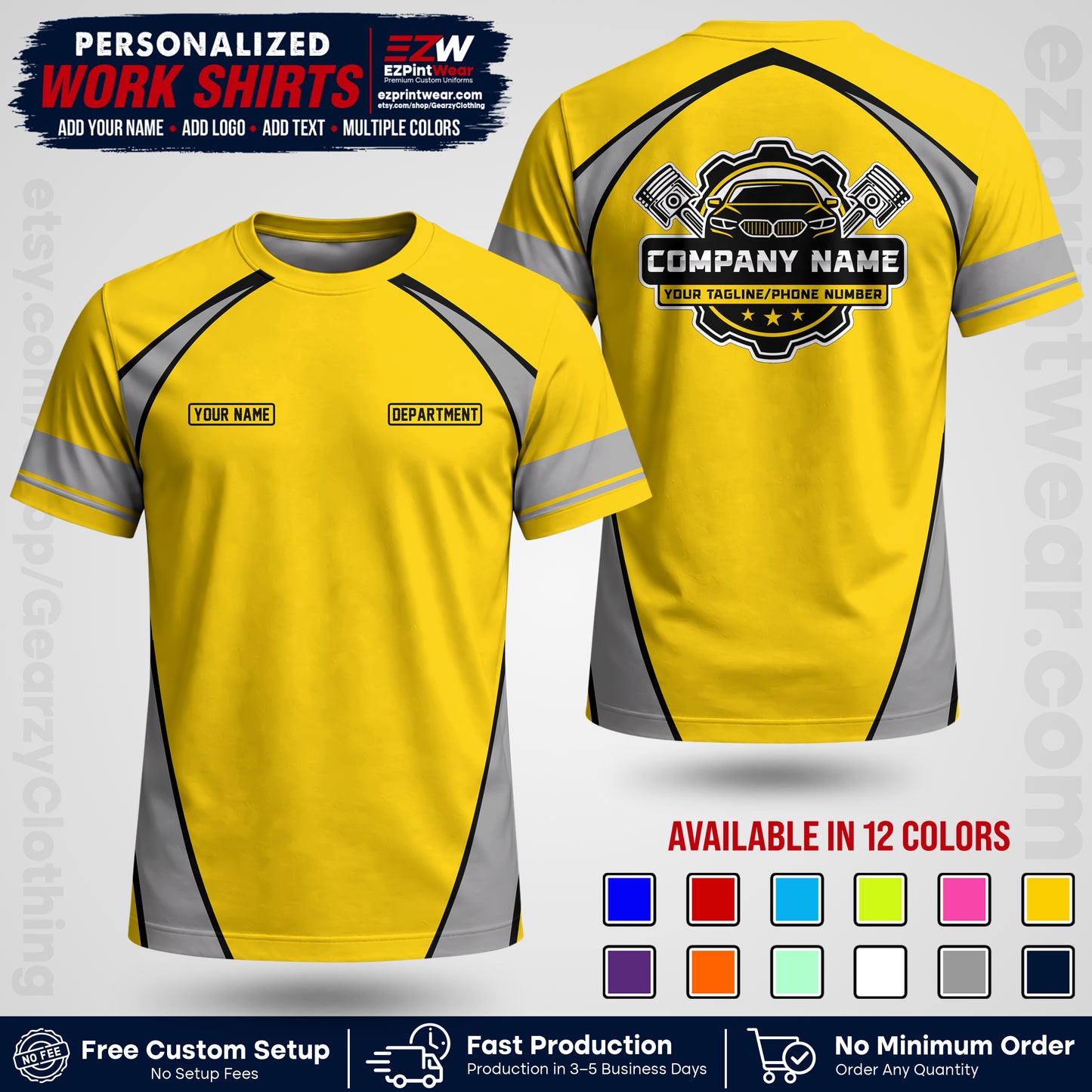 Custom Mechanic Work Shirt with Name, Logo & Text | Auto Shop Uniform | Workwear MCN 09