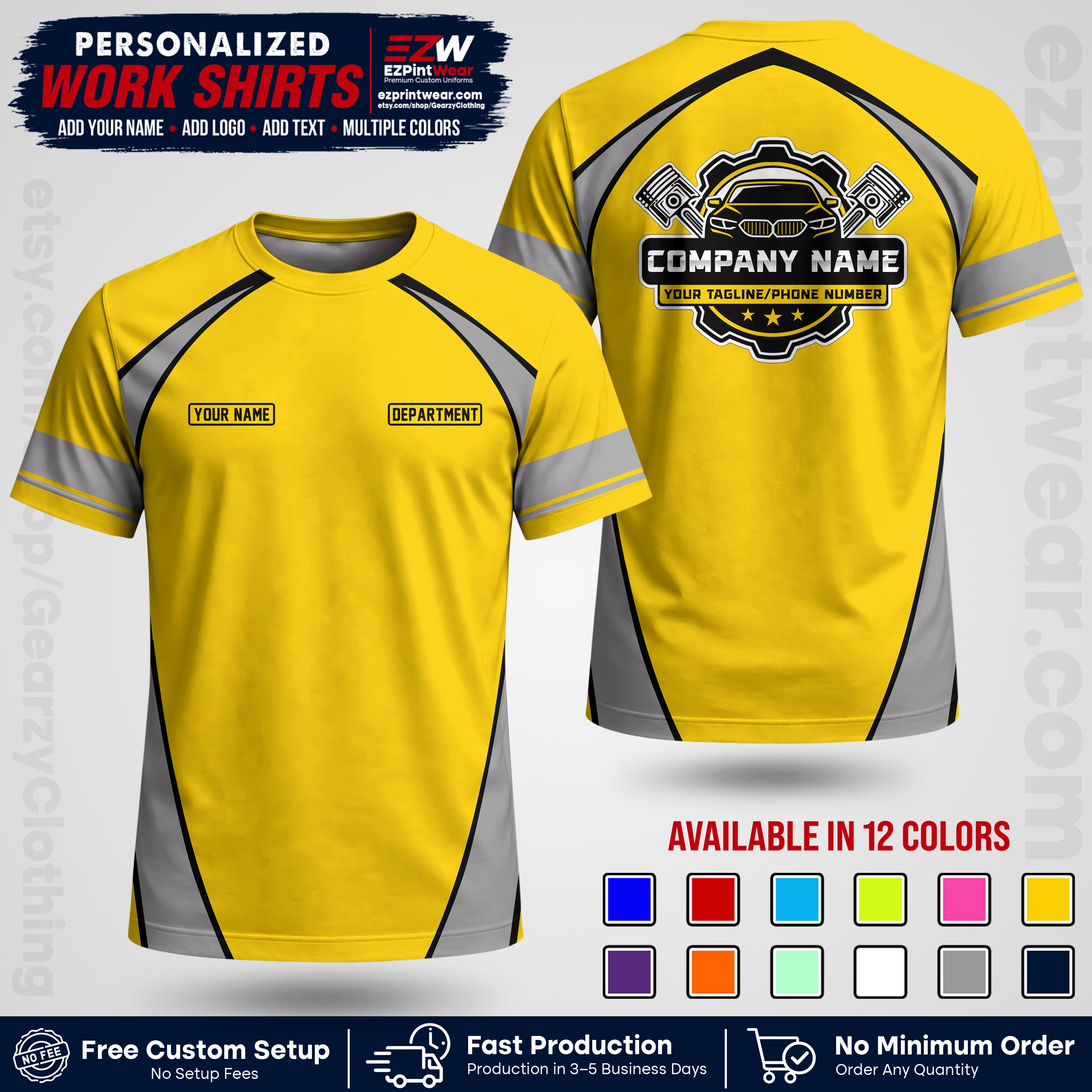Custom Mechanic Work Shirt with Name, Logo & Text | Auto Shop Uniform | Workwear MCN 09