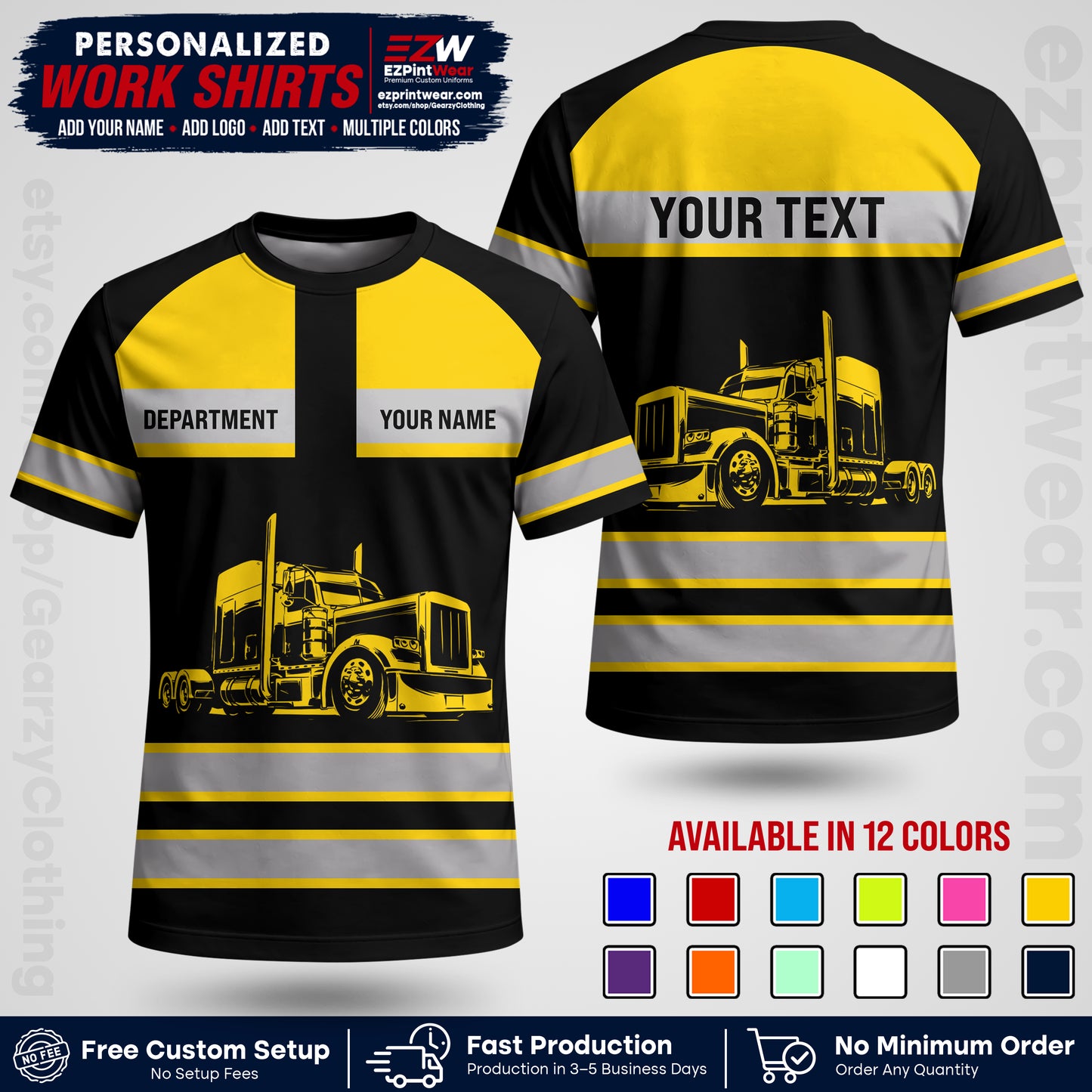 Personalized Truck Driver Workwear Uniform | Custom Safety Stripe Apparel | Non-Reflective Reflective Style Design TW02
