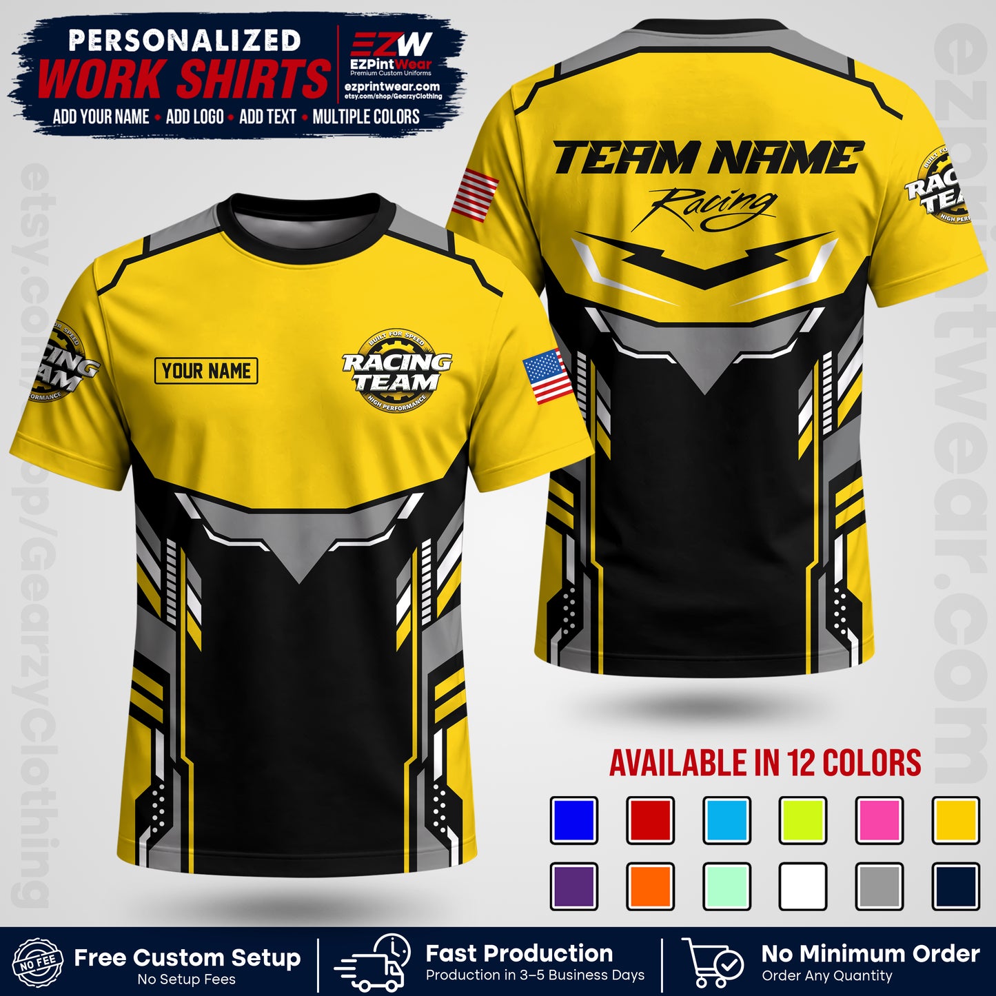 Custom Racing Shirt with Name, Logo & Text | Race Team Uniform | Crew Apparel RC11