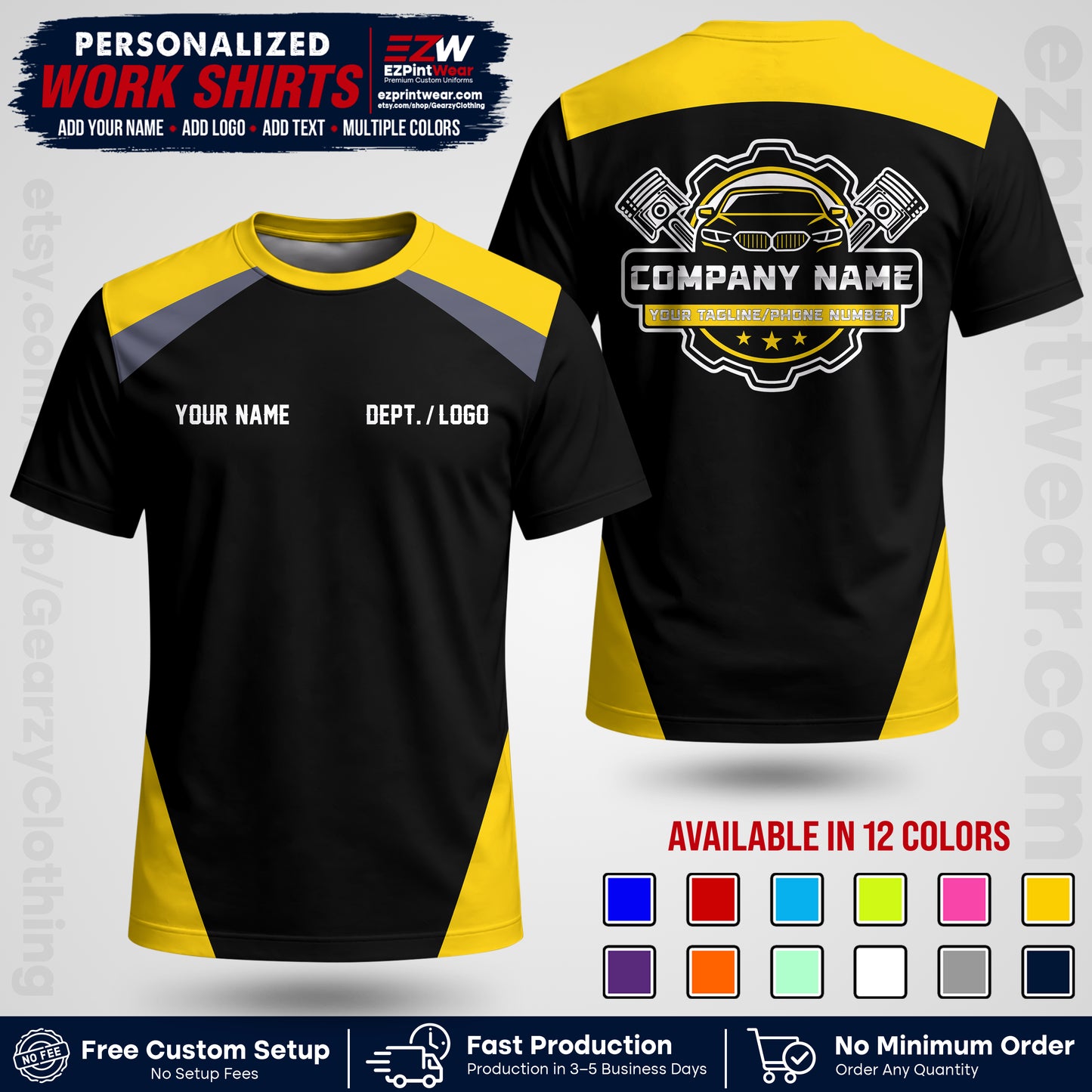 Custom Mechanic Work Shirt with Name, Logo & Text | Auto Shop Uniform | Workwear MCN 03
