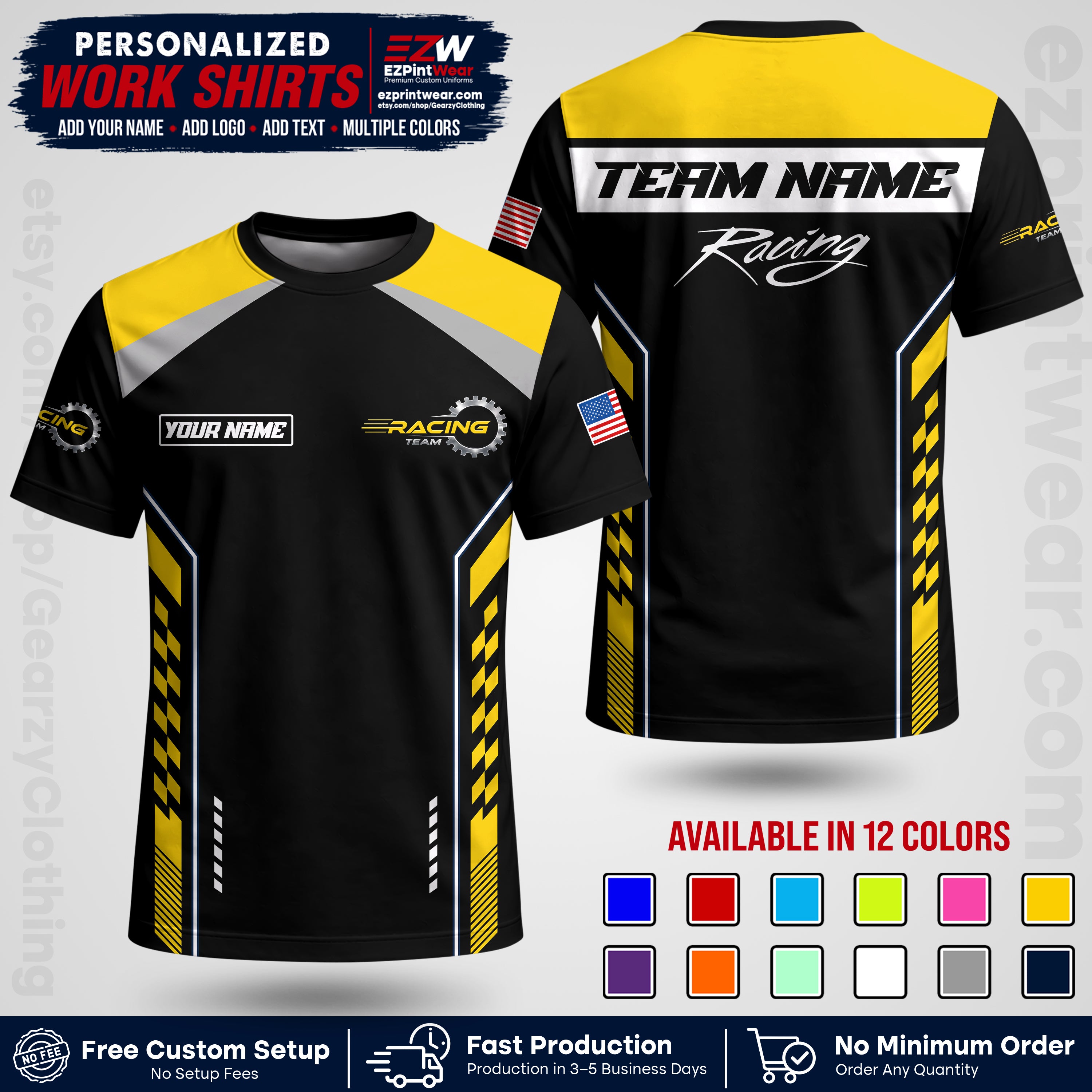 Custom Racing Shirt with Name, Logo & Text | Race Team Uniform | Crew Apparel RC13