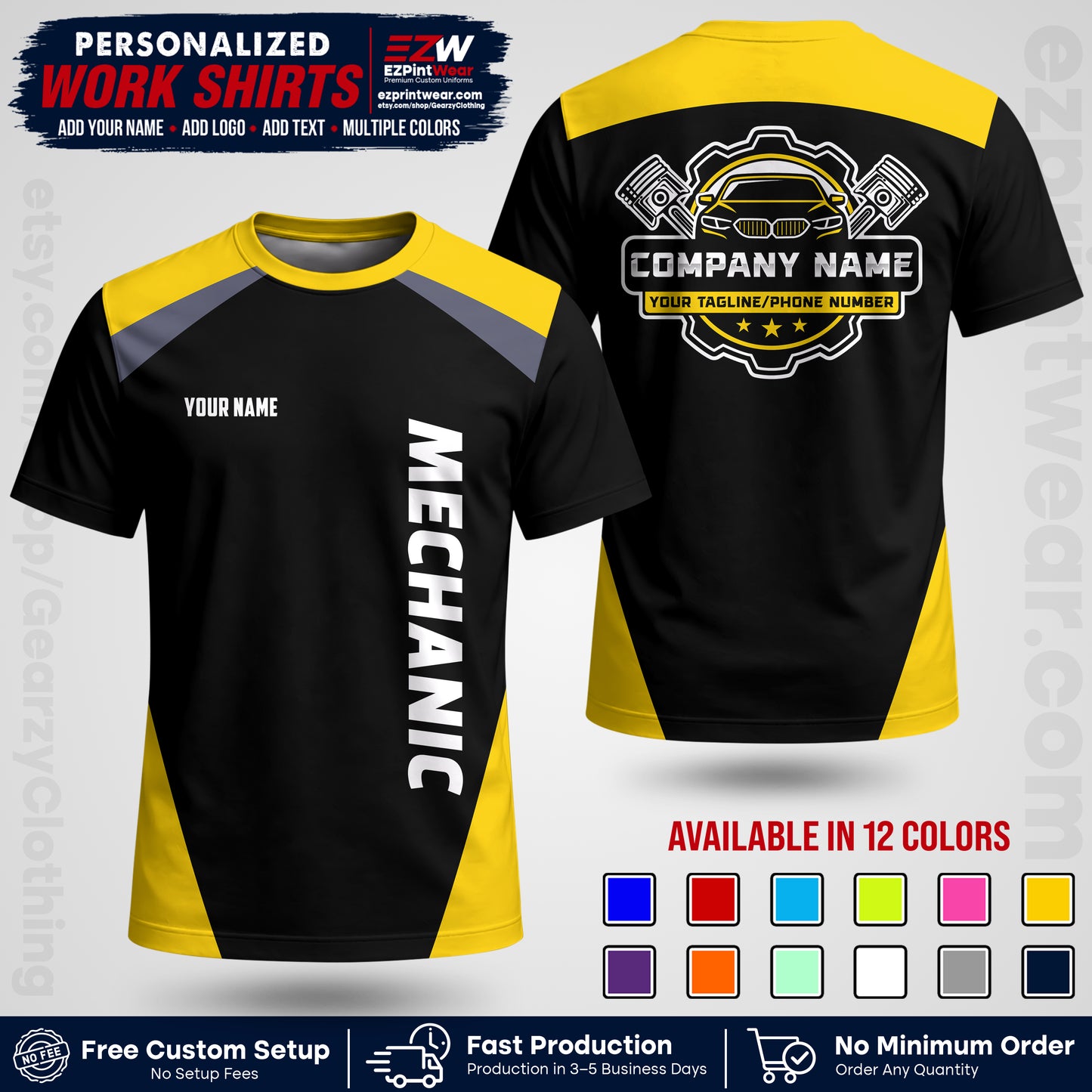 Custom Mechanic Work Shirt with Name, Logo & Text | Auto Shop Uniform | Workwear MCN 02
