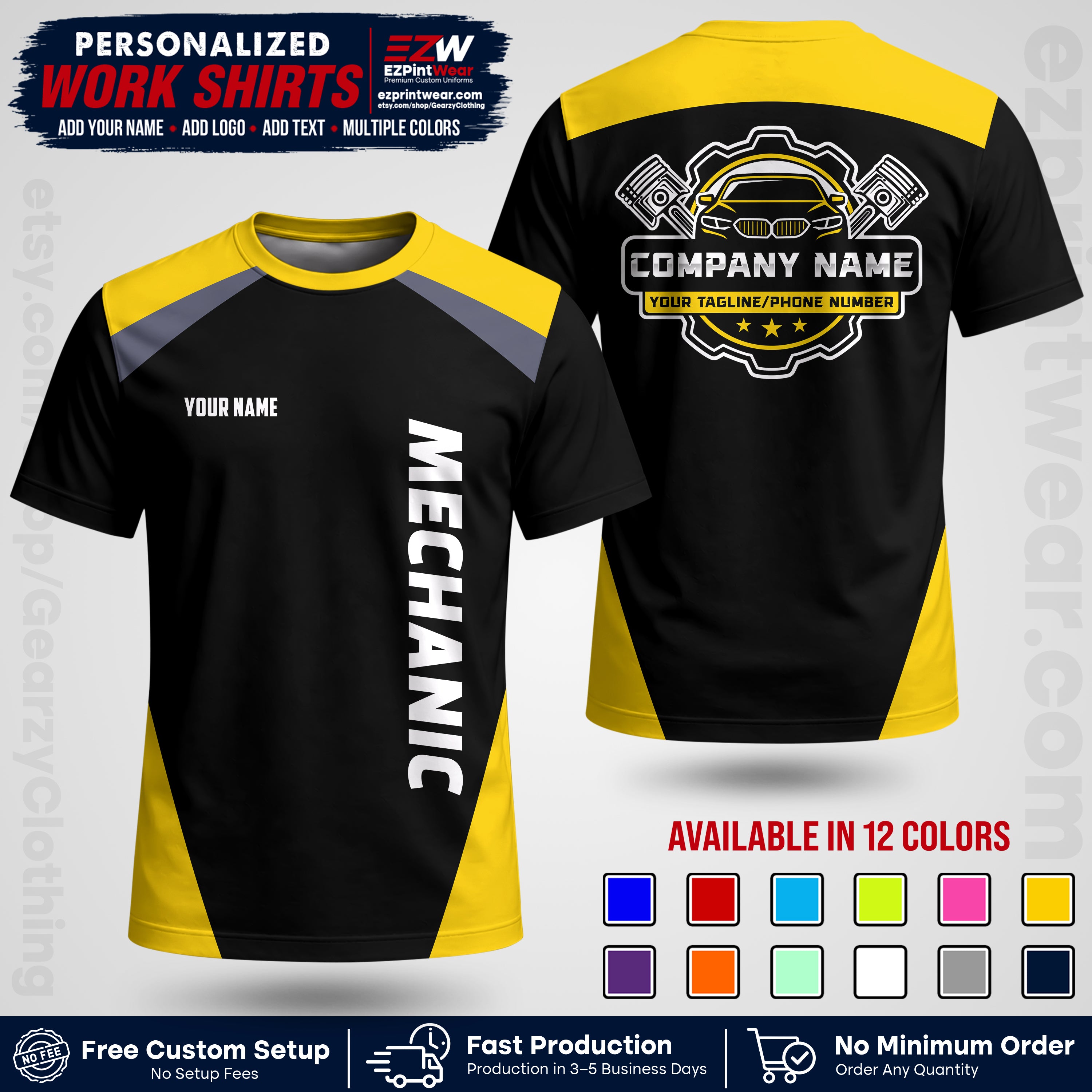 Custom Mechanic Work Shirt with Name, Logo & Text | Auto Shop Uniform | Workwear MCN 02