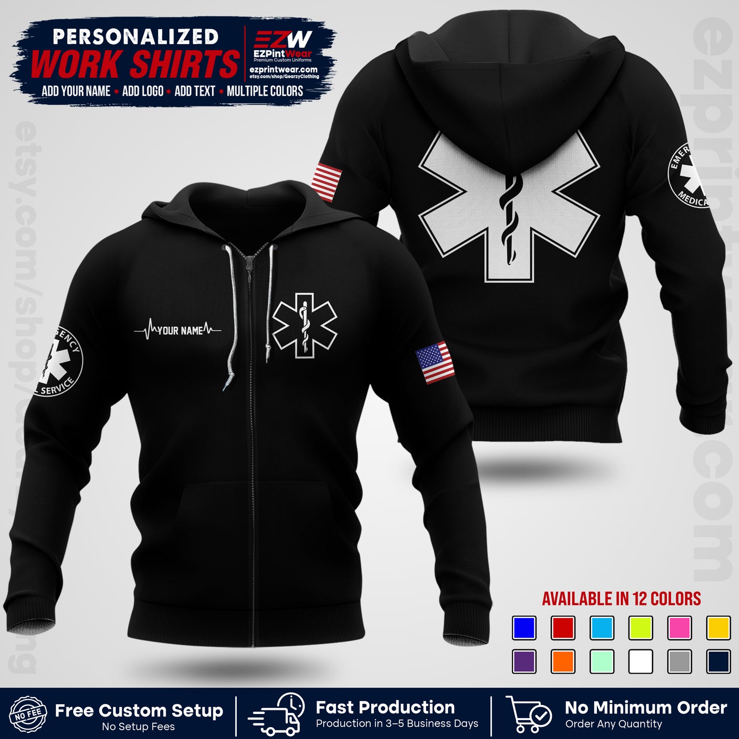 Custom EMS Shirt with Name, Logo & Text | EMS Team Uniform | First Responder Workwear EMSU04