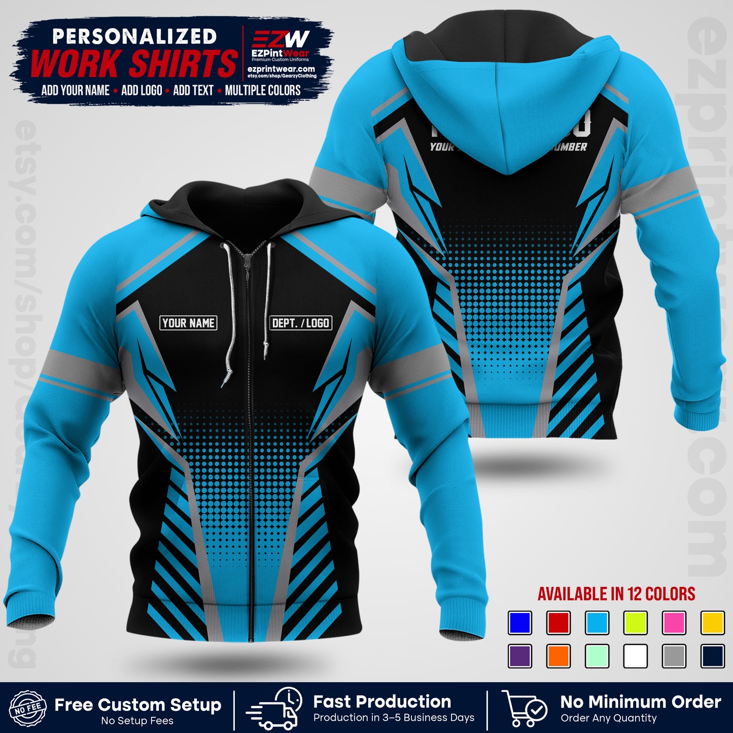 Custom All Over Print Work Uniform Shirt with Name, Logo & Text | Custom Hawaiian Shirt | Company Shirt | Employee Uniform UNF13