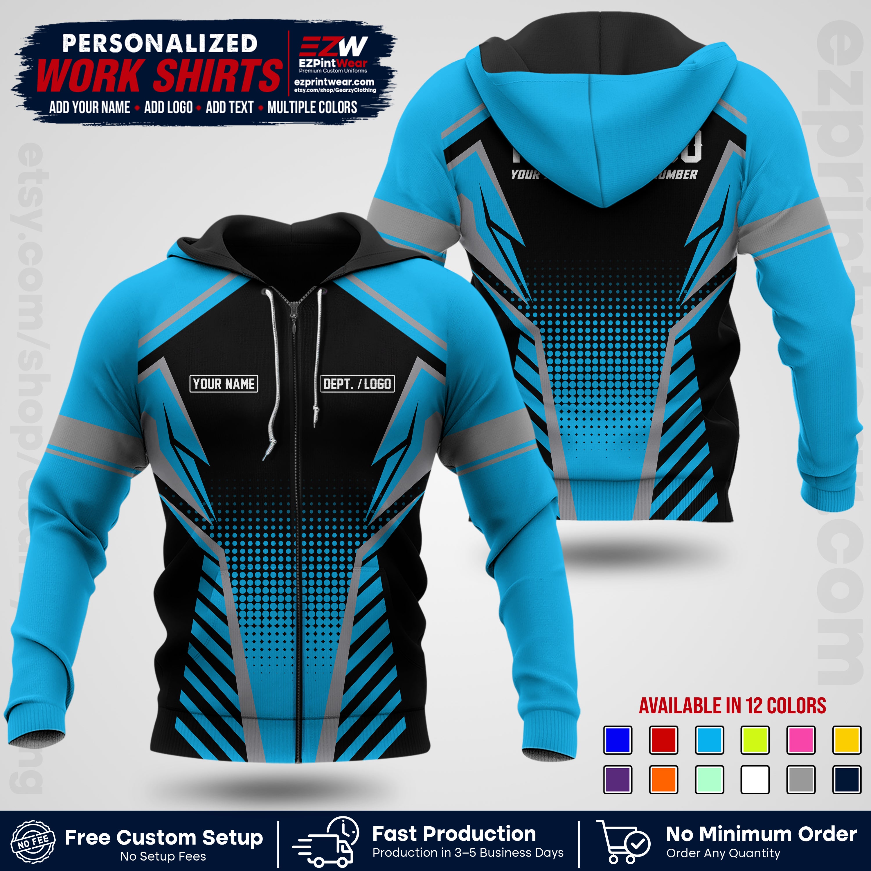 Custom All Over Print Work Uniform Shirt with Name, Logo & Text | Custom Hawaiian Shirt | Company Shirt | Employee Uniform UNF13