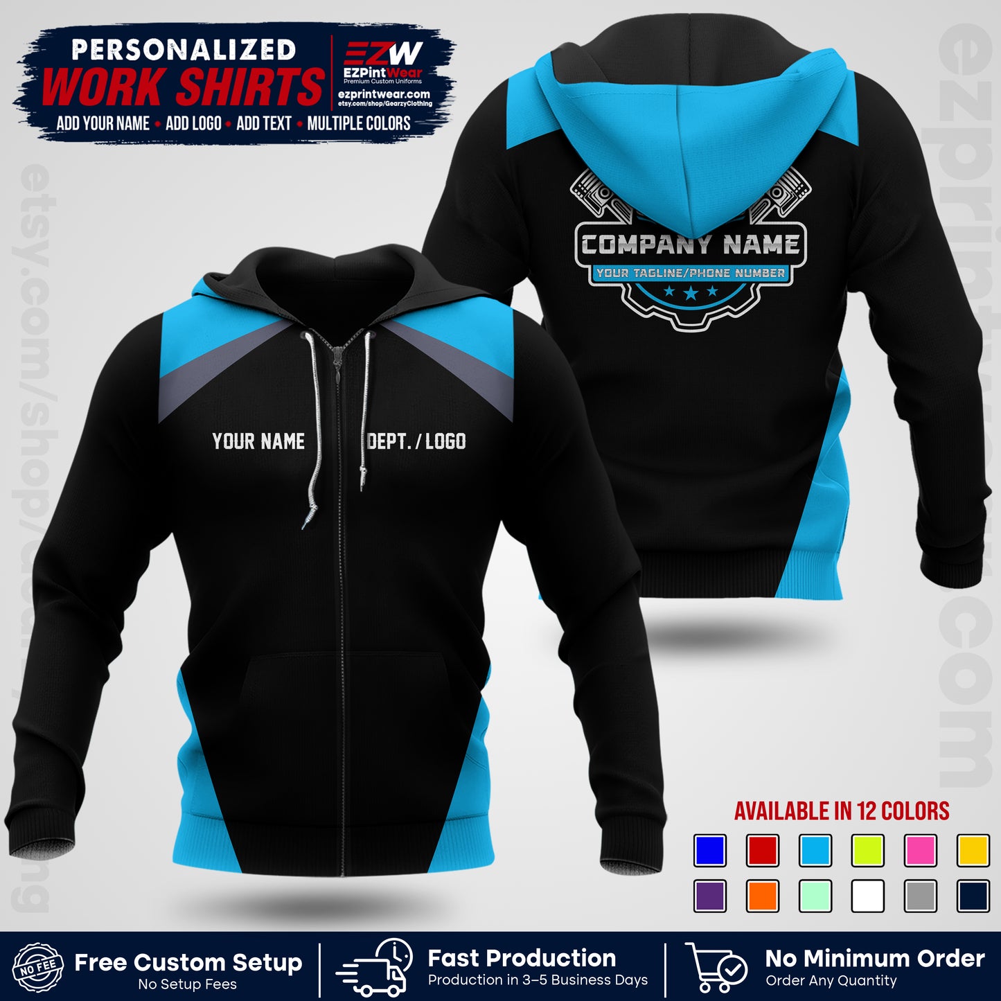 Custom Mechanic Work Shirt with Name, Logo & Text | Auto Shop Uniform | Workwear MCN 03