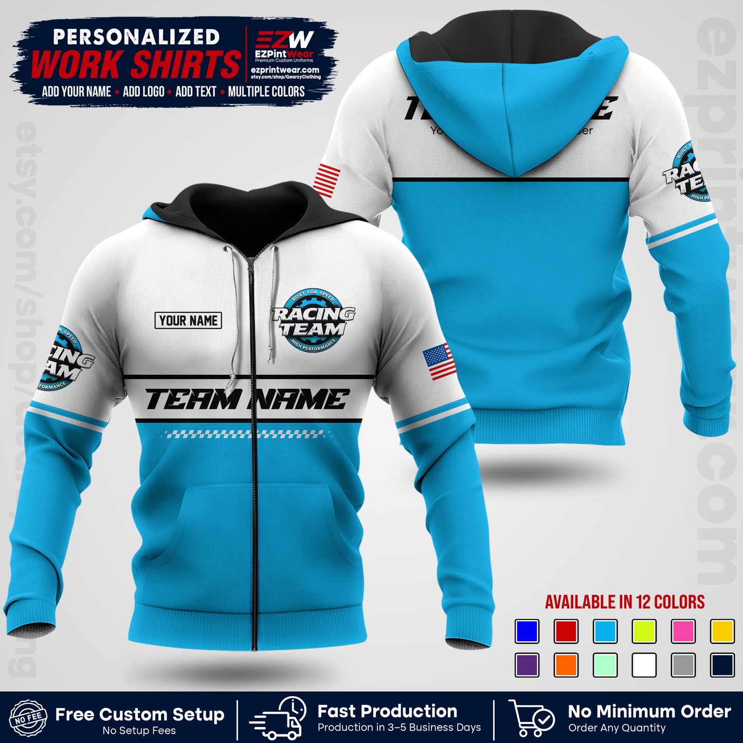 Custom Racing Shirt with Name, Logo & Text | Race Team Uniform | Crew Apparel RC12