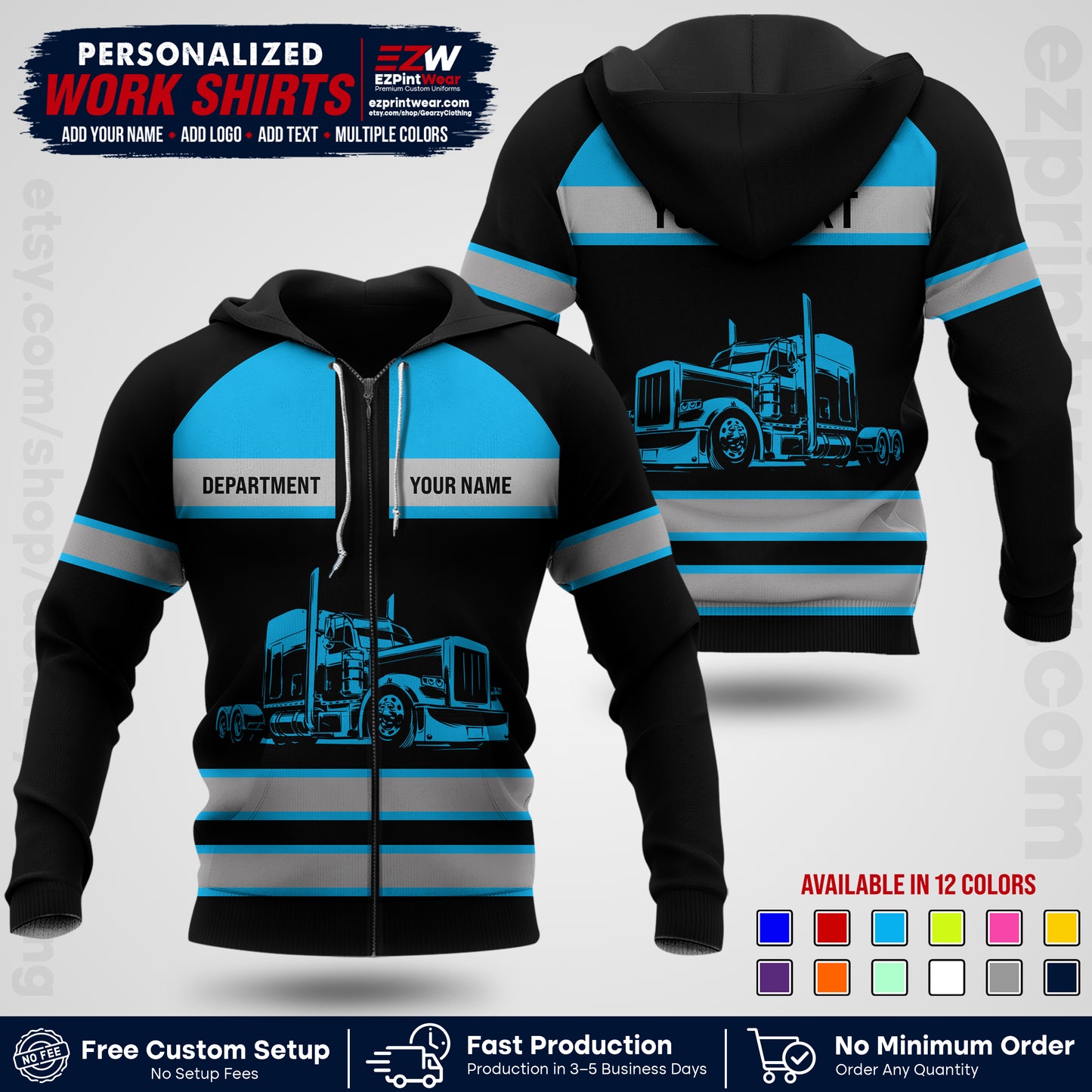 Personalized Truck Driver Workwear Uniform | Custom Safety Stripe Apparel | Non-Reflective Reflective Style Design TW02