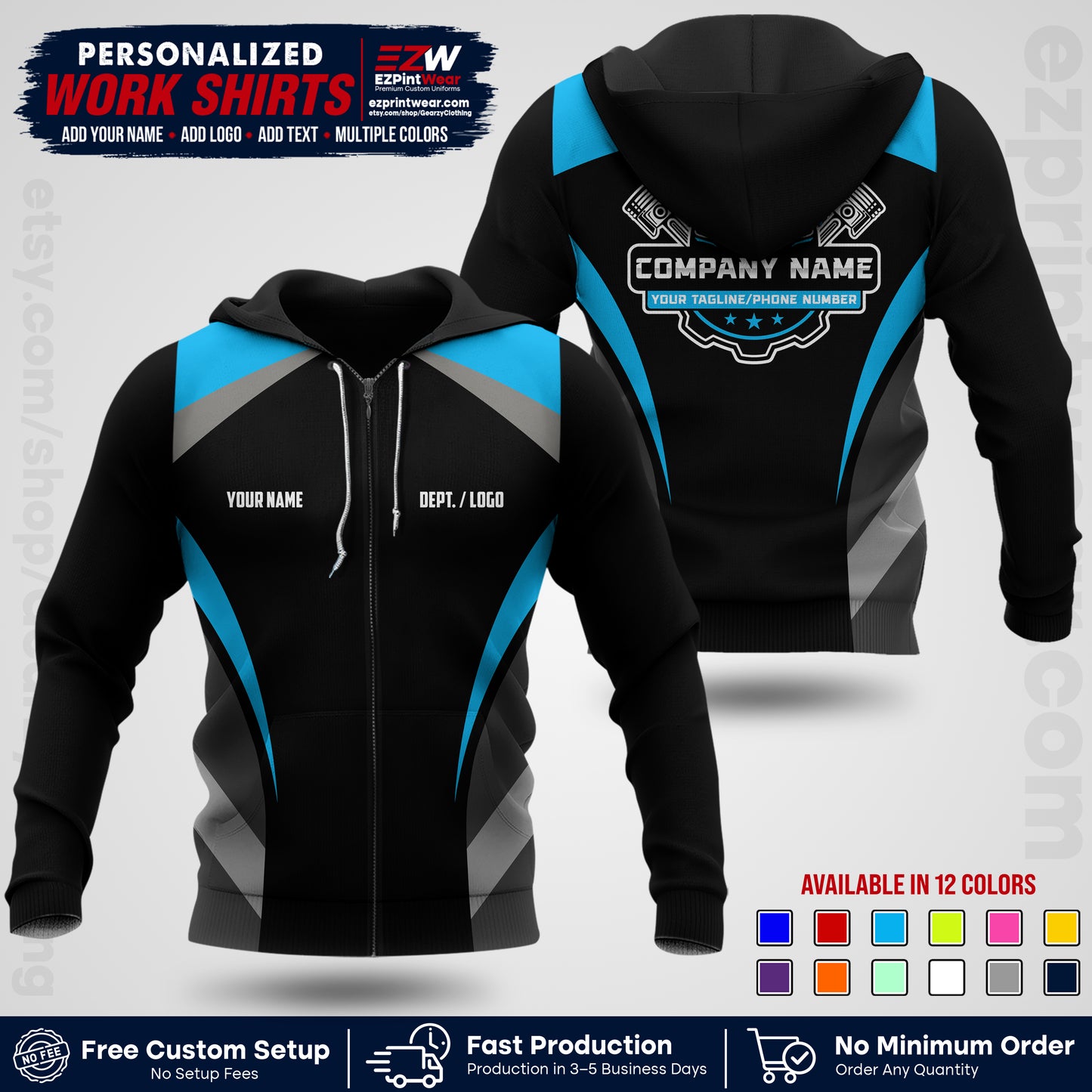 Custom Mechanic Work Shirt with Name, Logo & Text | Auto Shop Uniform | Workwear MCN 05