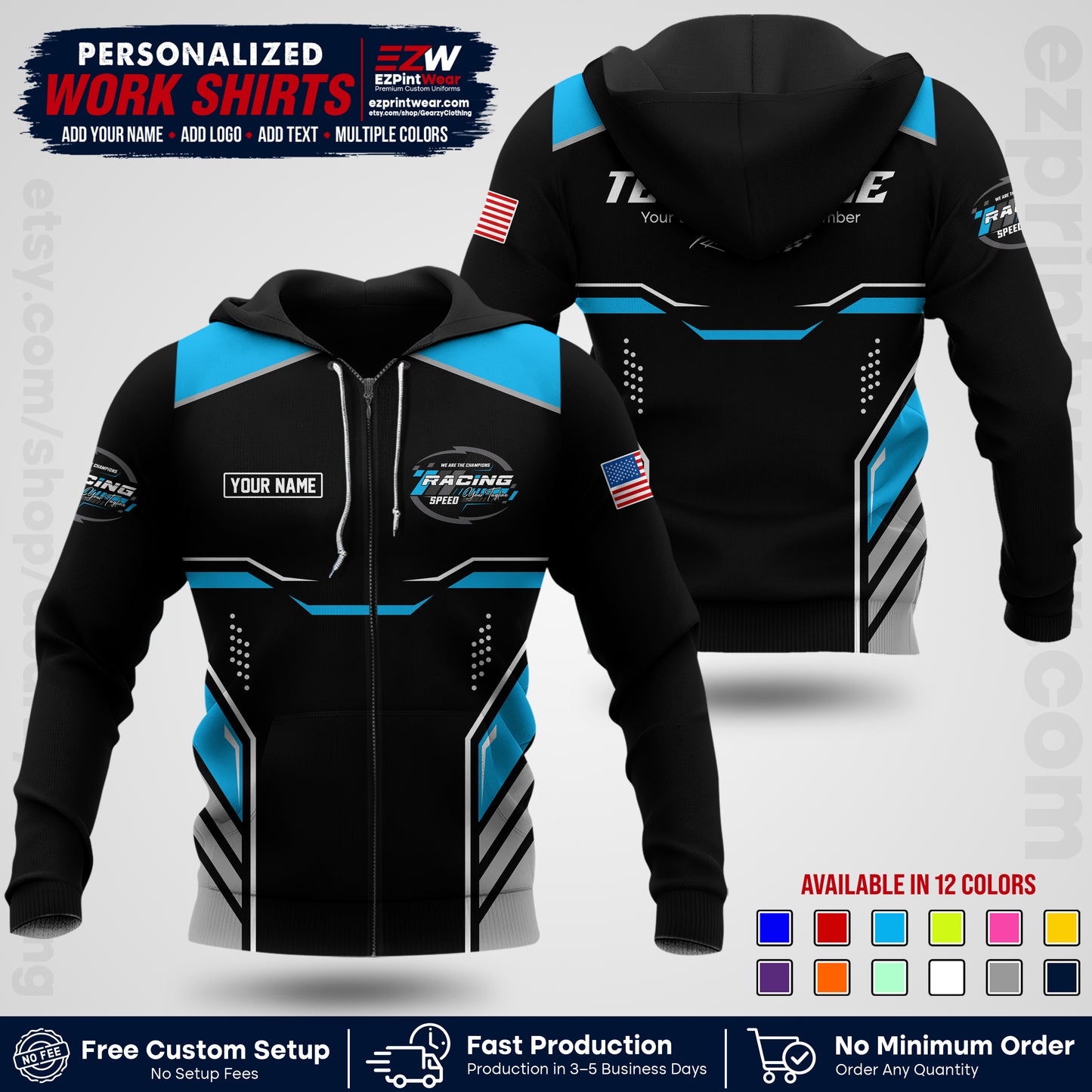 Custom Racing Shirt with Name, Logo & Text | Race Team Uniform | Crew Apparel RC10
