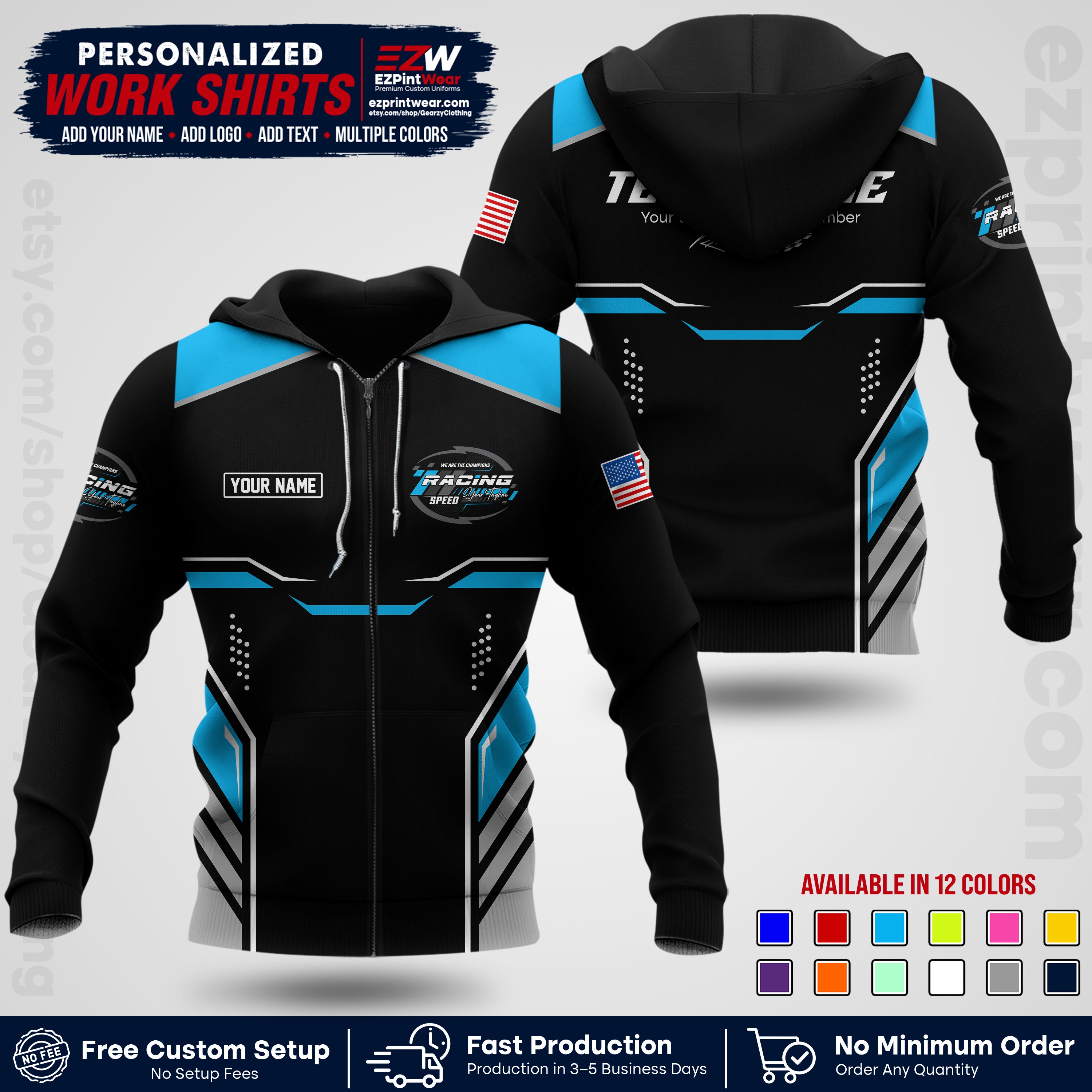 Custom Racing Shirt with Name, Logo & Text | Race Team Uniform | Crew Apparel RC10