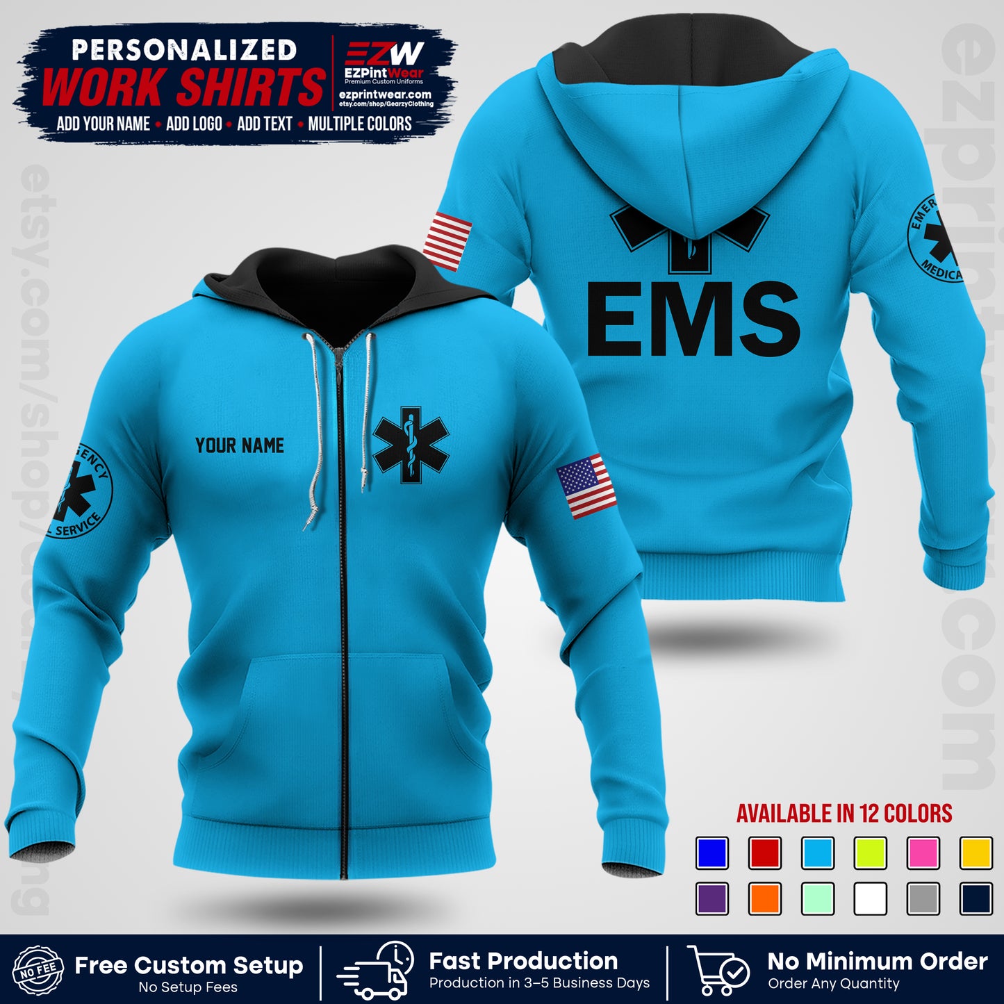 Custom EMS Shirt with Name, Logo & Text | EMS Team Uniform | First Responder Workwear EMSU02
