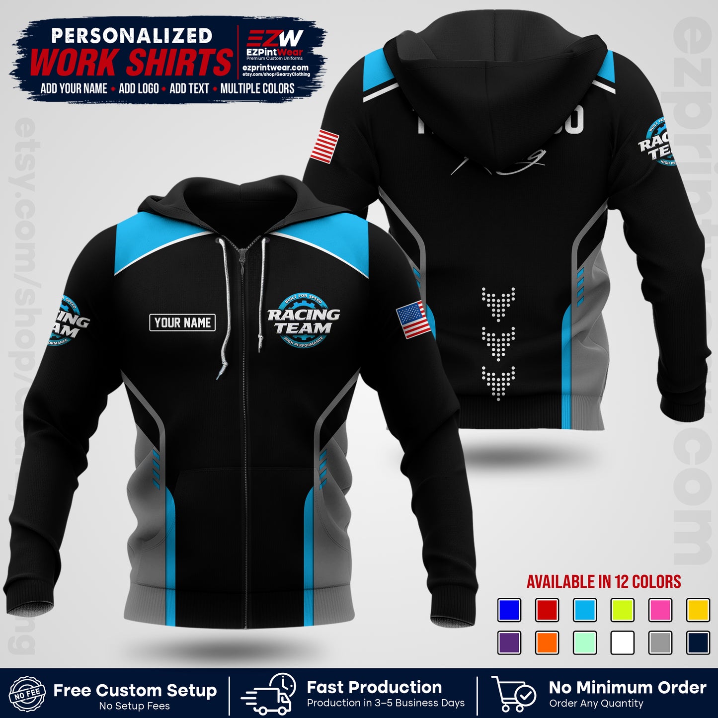 Custom Racing Shirt with Name, Logo & Text | Race Team Uniform | Crew Apparel RC09