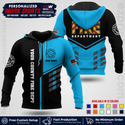 Custom Fire Department Shirt with Name, City Logo & Text | Firefighter Uniform | Button Up Work Shirt FF06