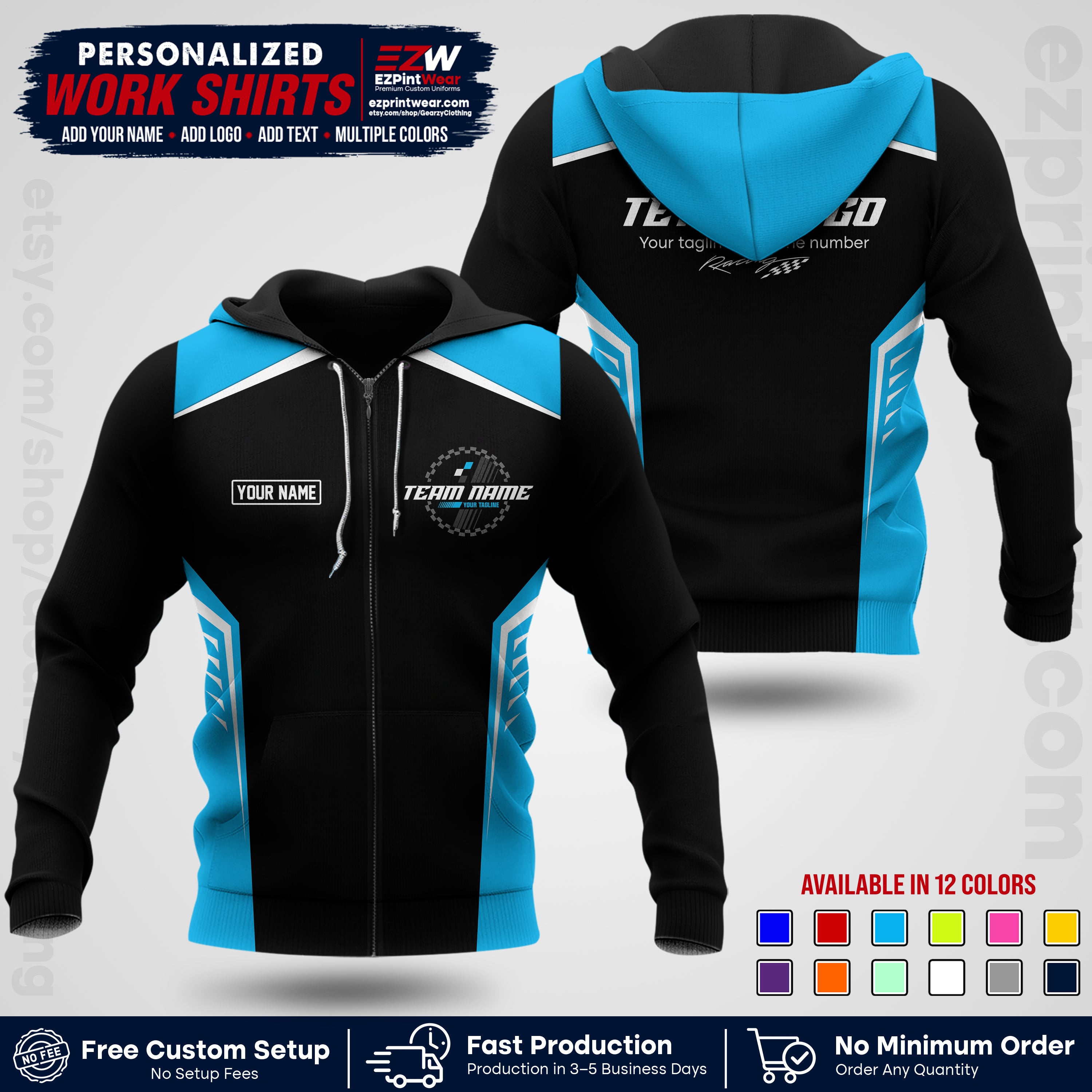 Custom Racing Shirt with Name, Logo & Text | Race Team Uniform | Crew Apparel RC07