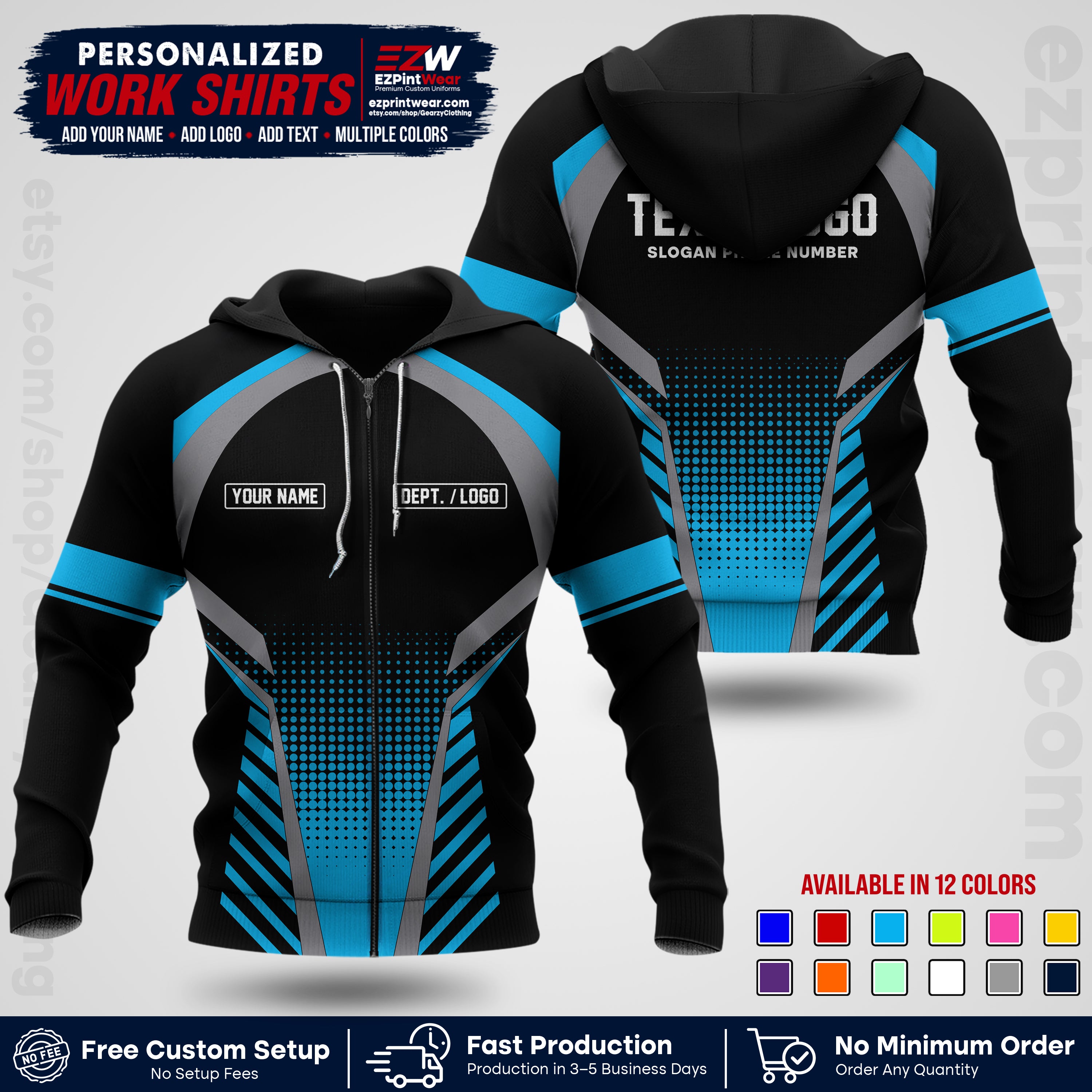 Custom All Over Print Work Uniform Shirt with Name, Logo & Text | Custom Hawaiian Shirt | Company Shirt | Employee Uniform UNF19