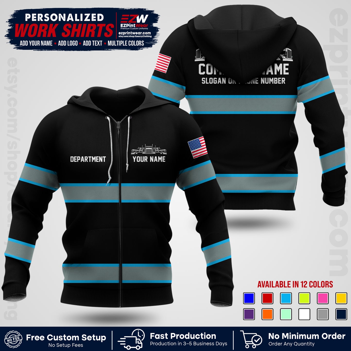 Personalized Truck Driver Workwear Uniform | Custom Safety Stripe Apparel | Non-Reflective Reflective Style Design TW04