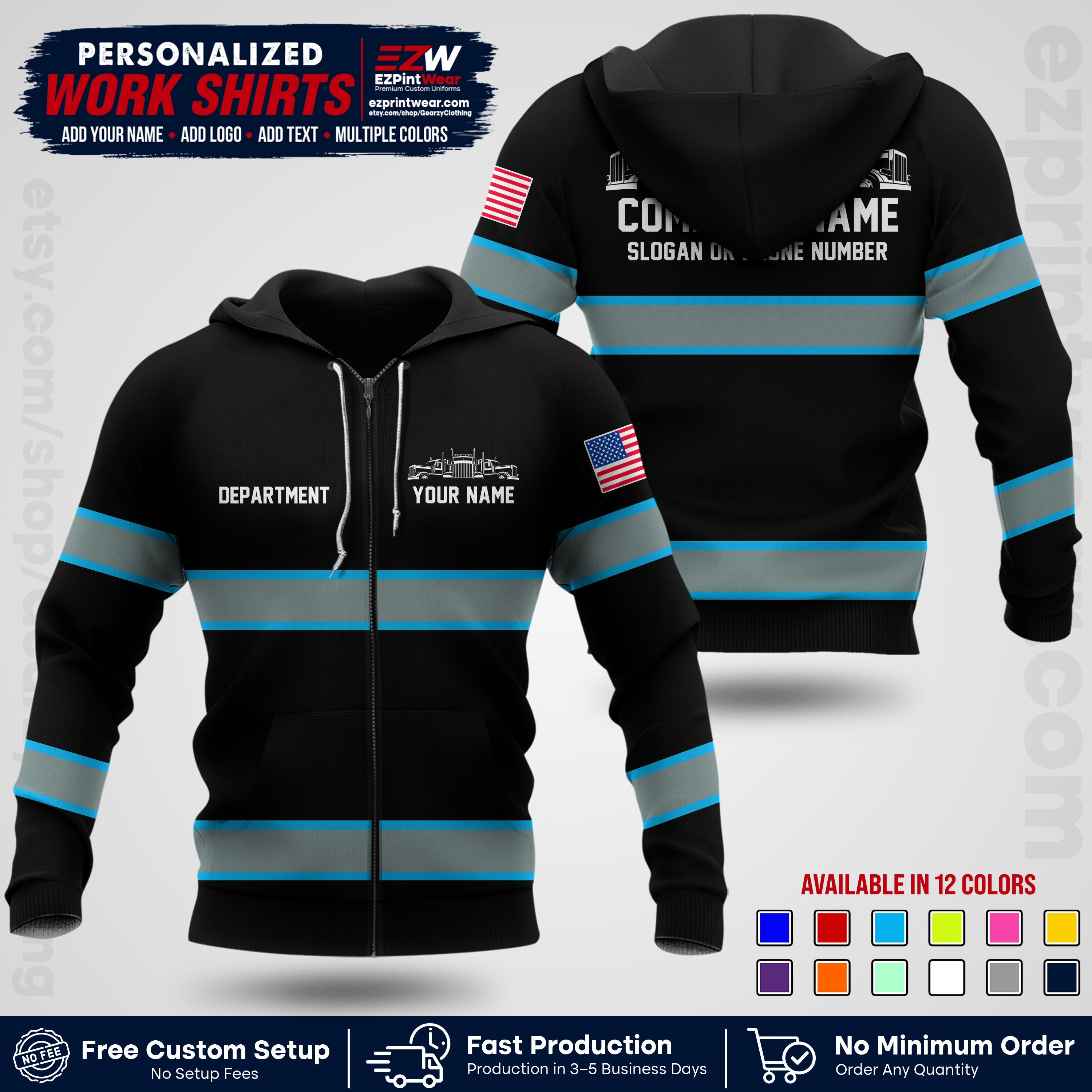 Personalized Truck Driver Workwear Uniform | Custom Safety Stripe Apparel | Non-Reflective Reflective Style Design TW04