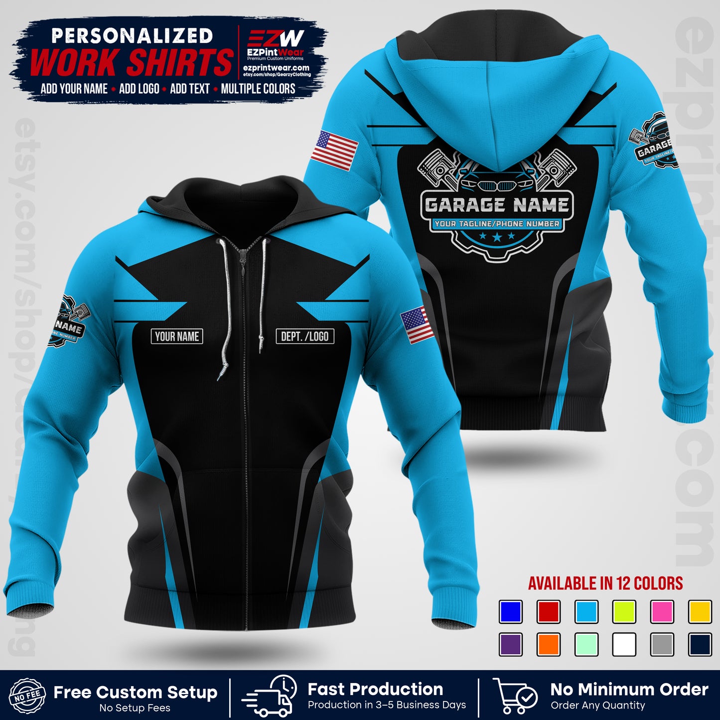 Custom Mechanic Work Shirt with Name, Logo & Text | Auto Shop Uniform | Workwear MCN 04