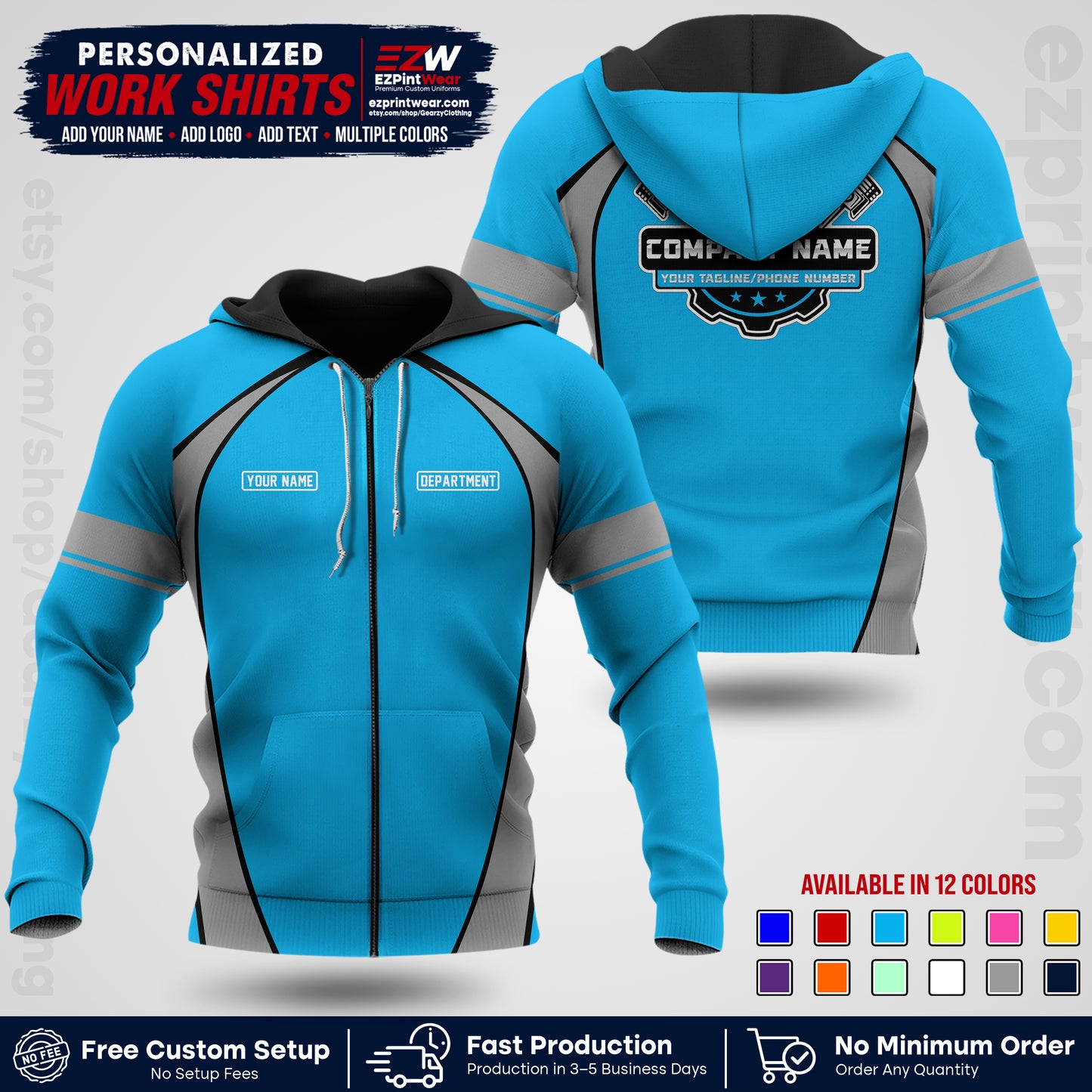 Custom Mechanic Work Shirt with Name, Logo & Text | Auto Shop Uniform | Workwear MCN 09