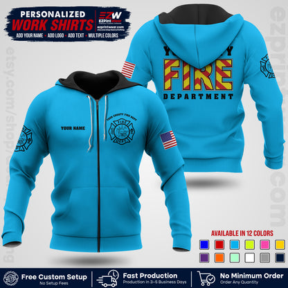 Custom Fire Department Shirt with Name, City Logo & Text | Firefighter Uniform | Button Up Work Shirt FF05