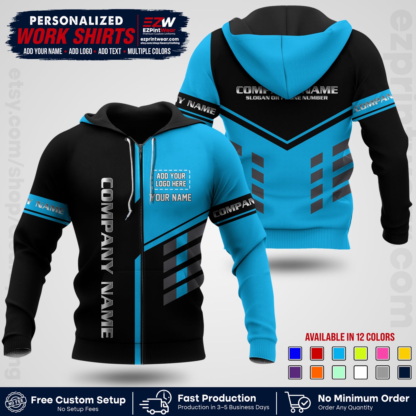 Custom All Over Print Work Uniform Shirt with Name, Logo & Text | Custom Hawaiian Shirt | Company Shirt | Employee Uniform UNF09