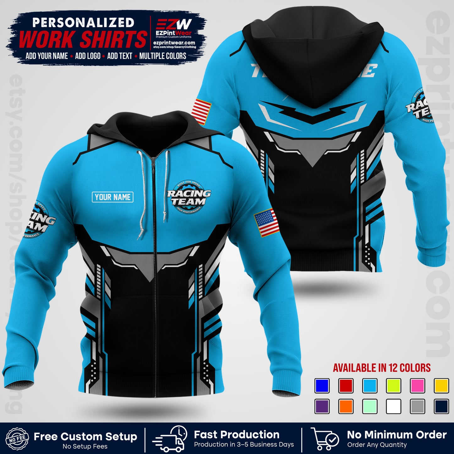 Custom Racing Shirt with Name, Logo & Text | Race Team Uniform | Crew Apparel RC11