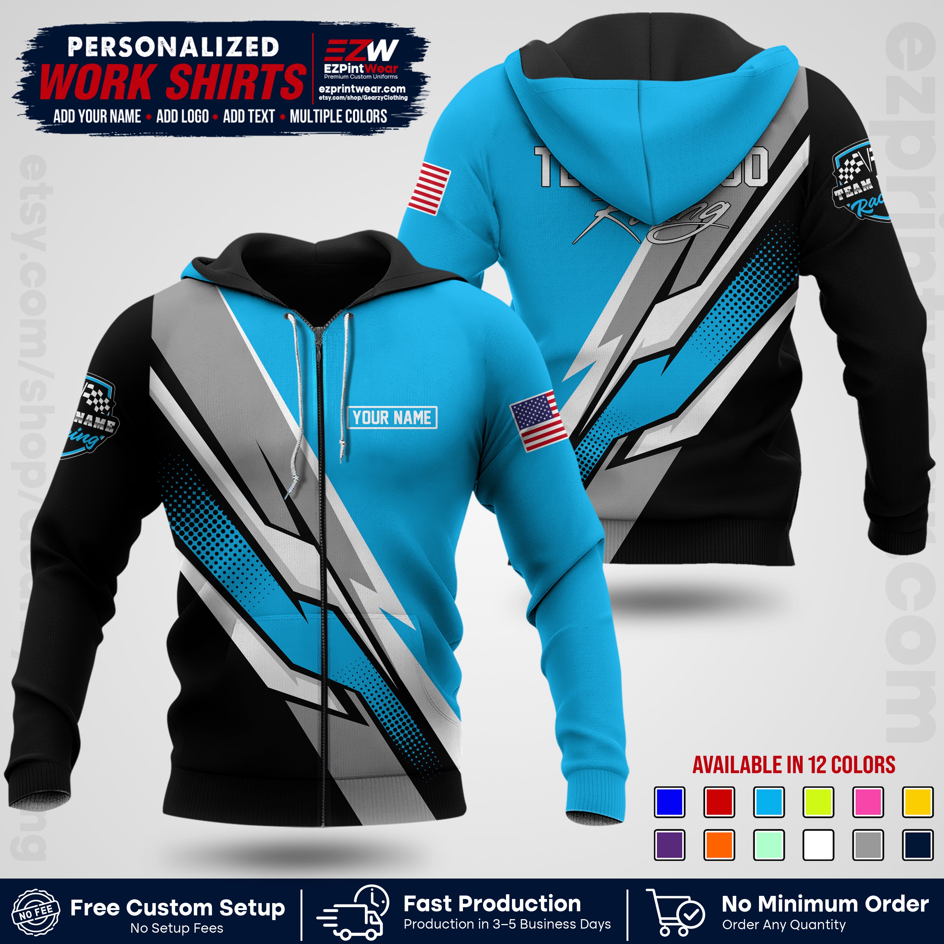 Custom Racing Shirt with Name, Logo & Text | Race Team Uniform | Crew Apparel RC01