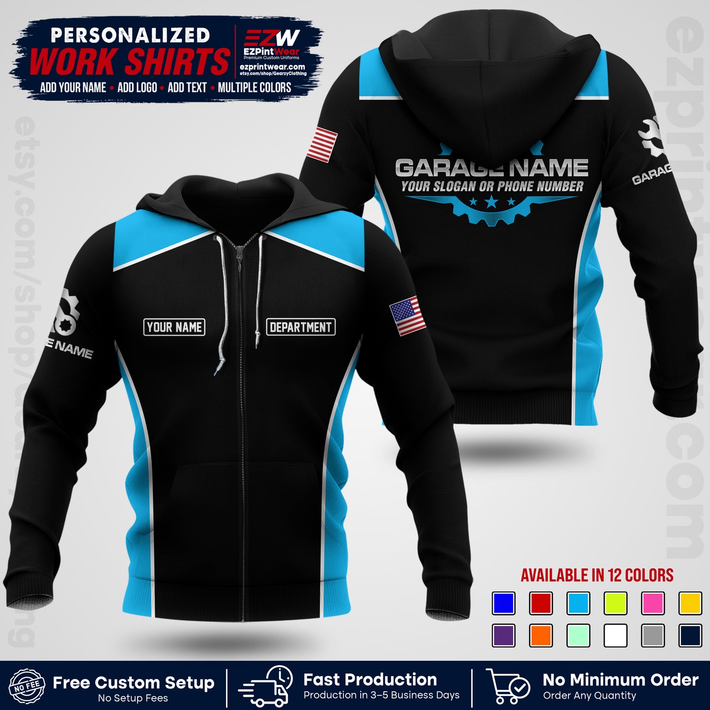Custom Mechanic Work Shirt with Name, Logo & Text | Auto Shop Uniform | Workwear MCN 07