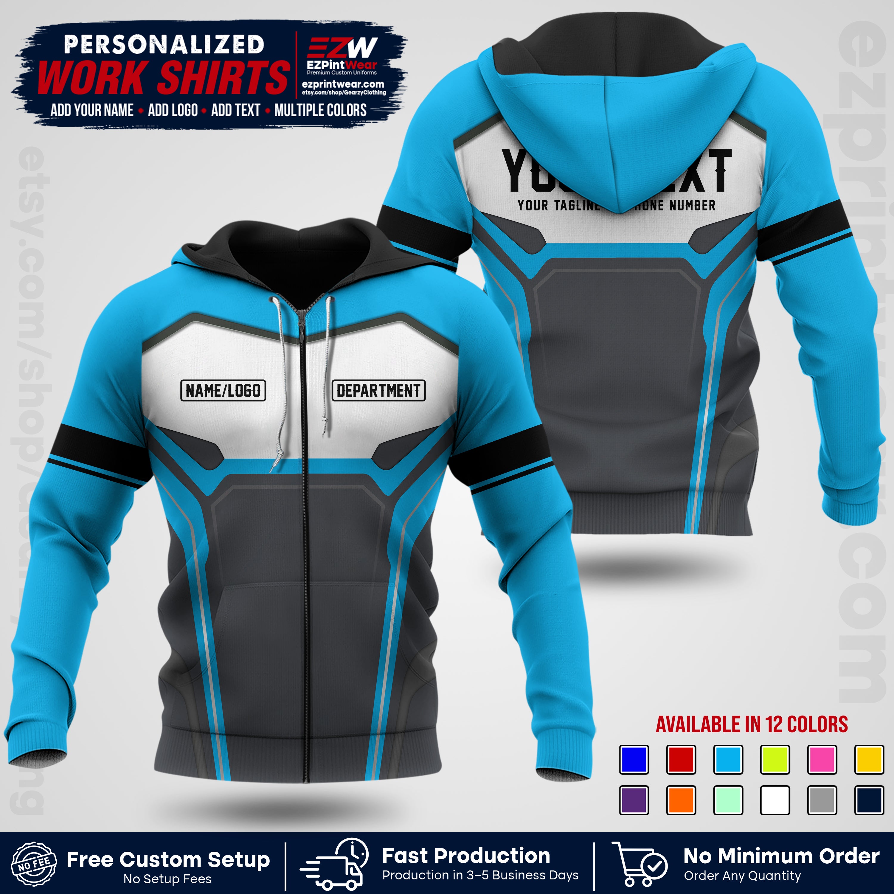 Custom All Over Print Work Uniform Shirt with Name, Logo & Text | Custom Hawaiian Shirt | Company Shirt | Employee Uniform UNF05