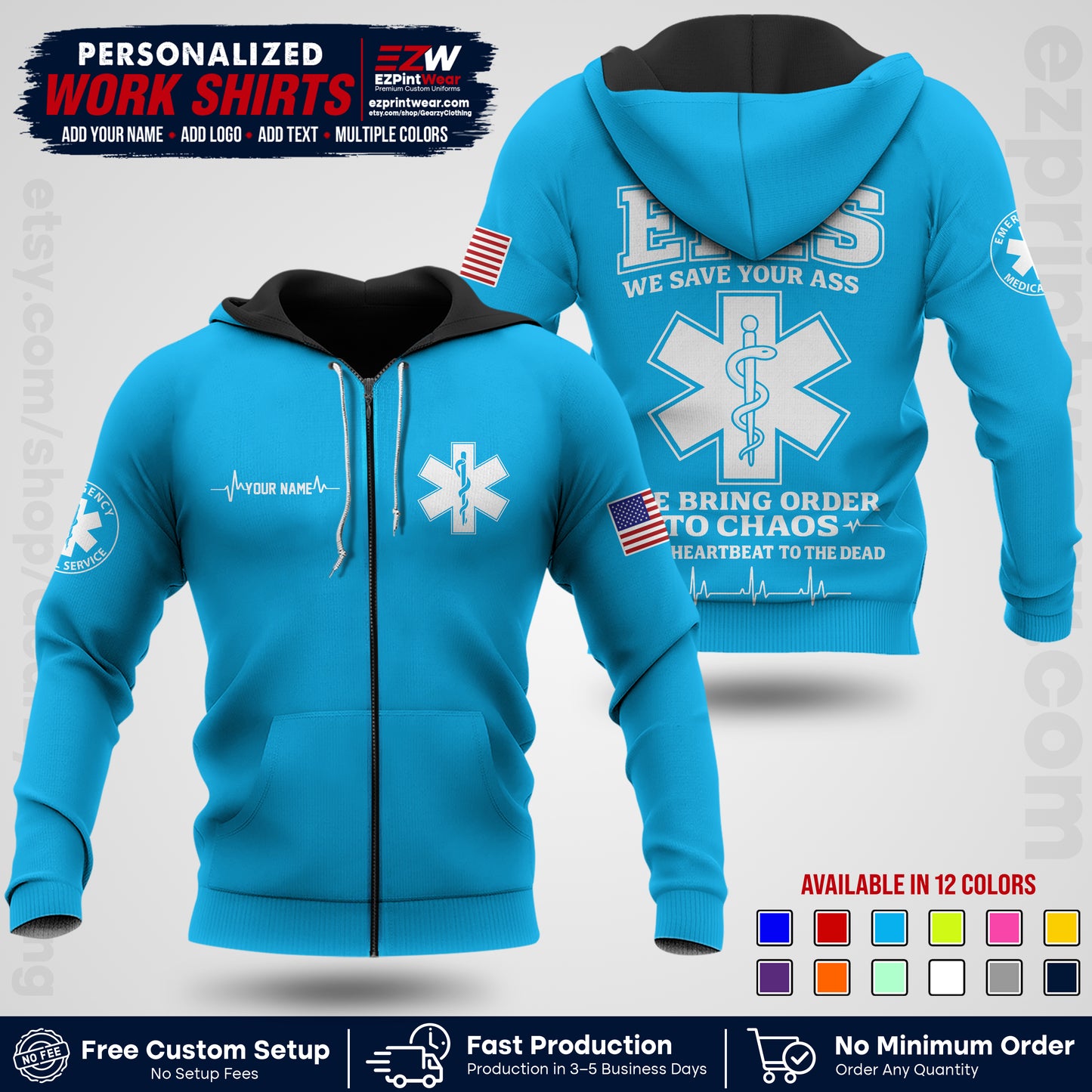 Custom EMS Shirt with Name, Logo & Text | EMS Team Uniform | First Responder Workwear EMSU05