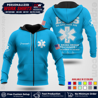 Custom EMS Shirt with Name, Logo & Text | EMS Team Uniform | First Responder Workwear EMSU05