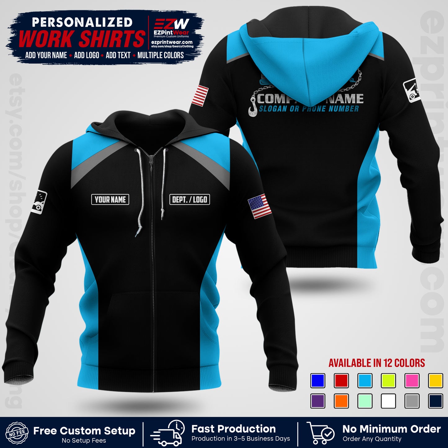 Custom Towing Shirt with Name, Logo & Text | Towing Company Uniform | Workwear TW01