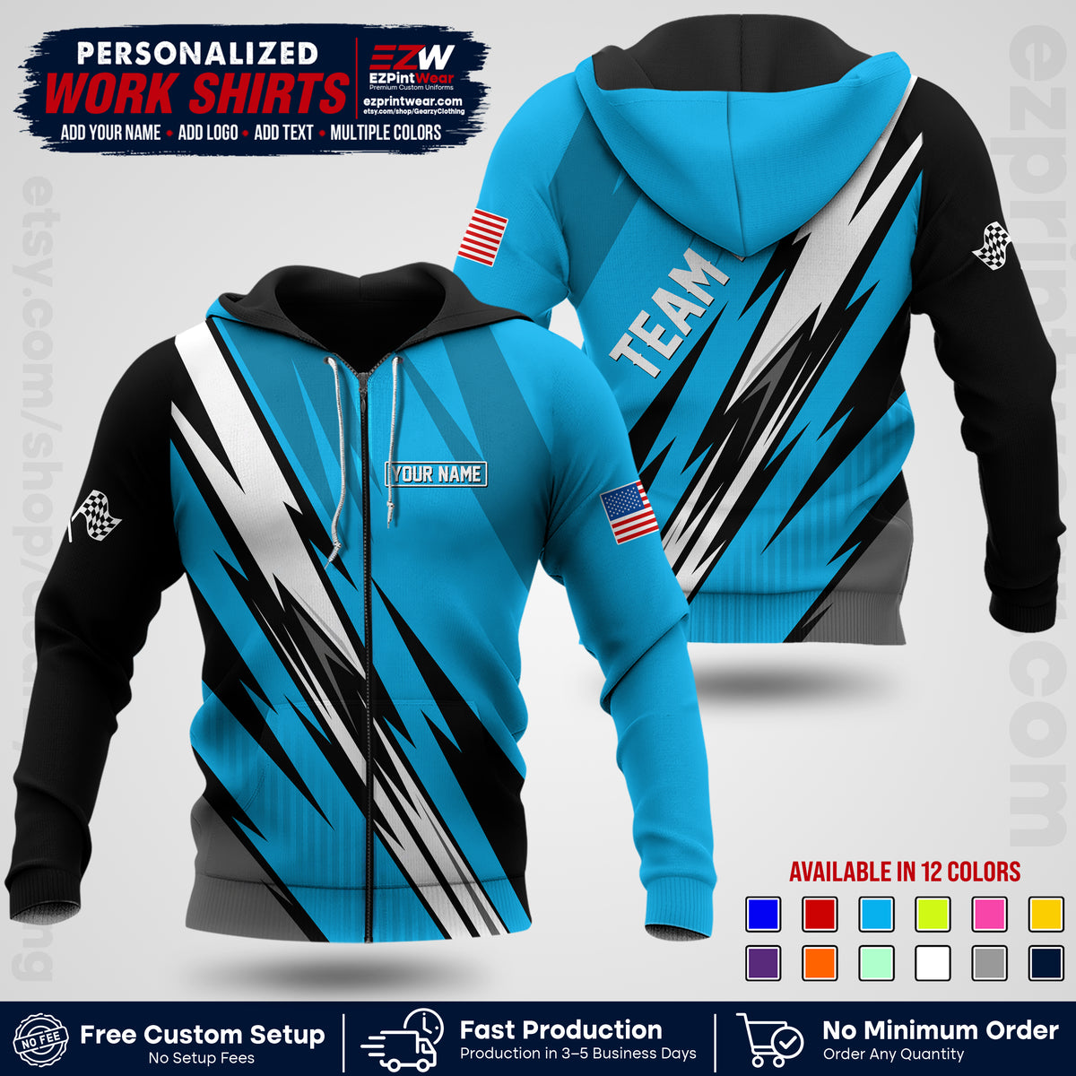 Custom Racing Shirt with Name, Logo & Text | Race Team Uniform | Crew Apparel RC15